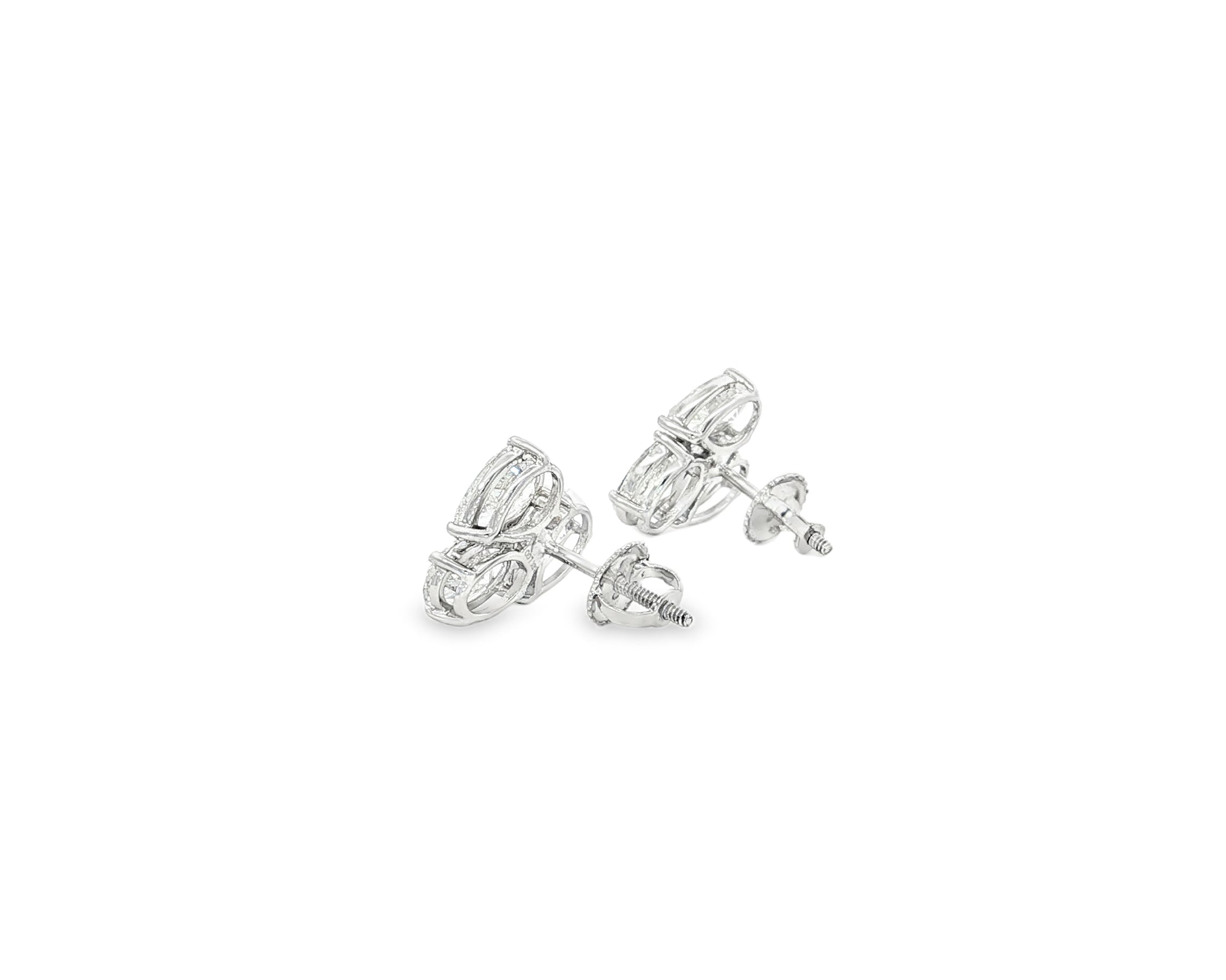 14k Gold Diamond Stud Earrings with Pear & Round-Cut Cluster Design 2.55ct