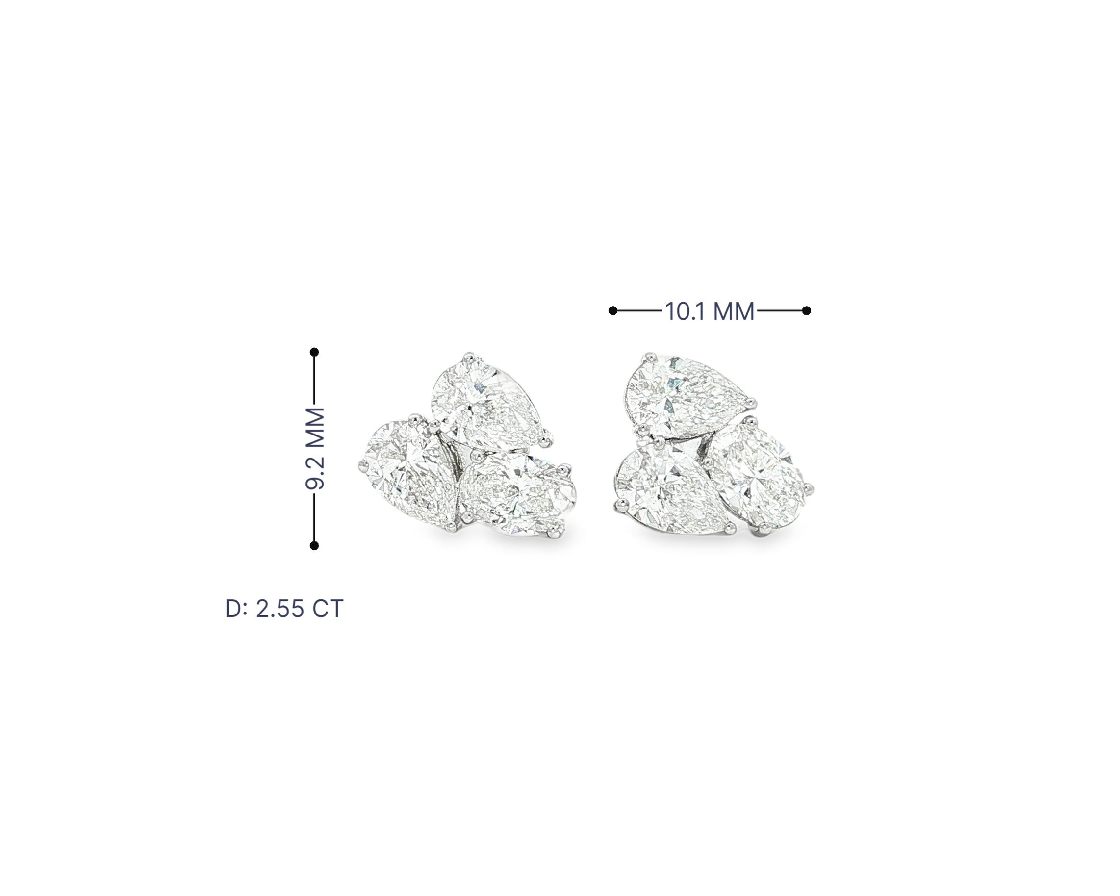 14k Gold Diamond Stud Earrings with Pear & Round-Cut Cluster Design 2.55ct