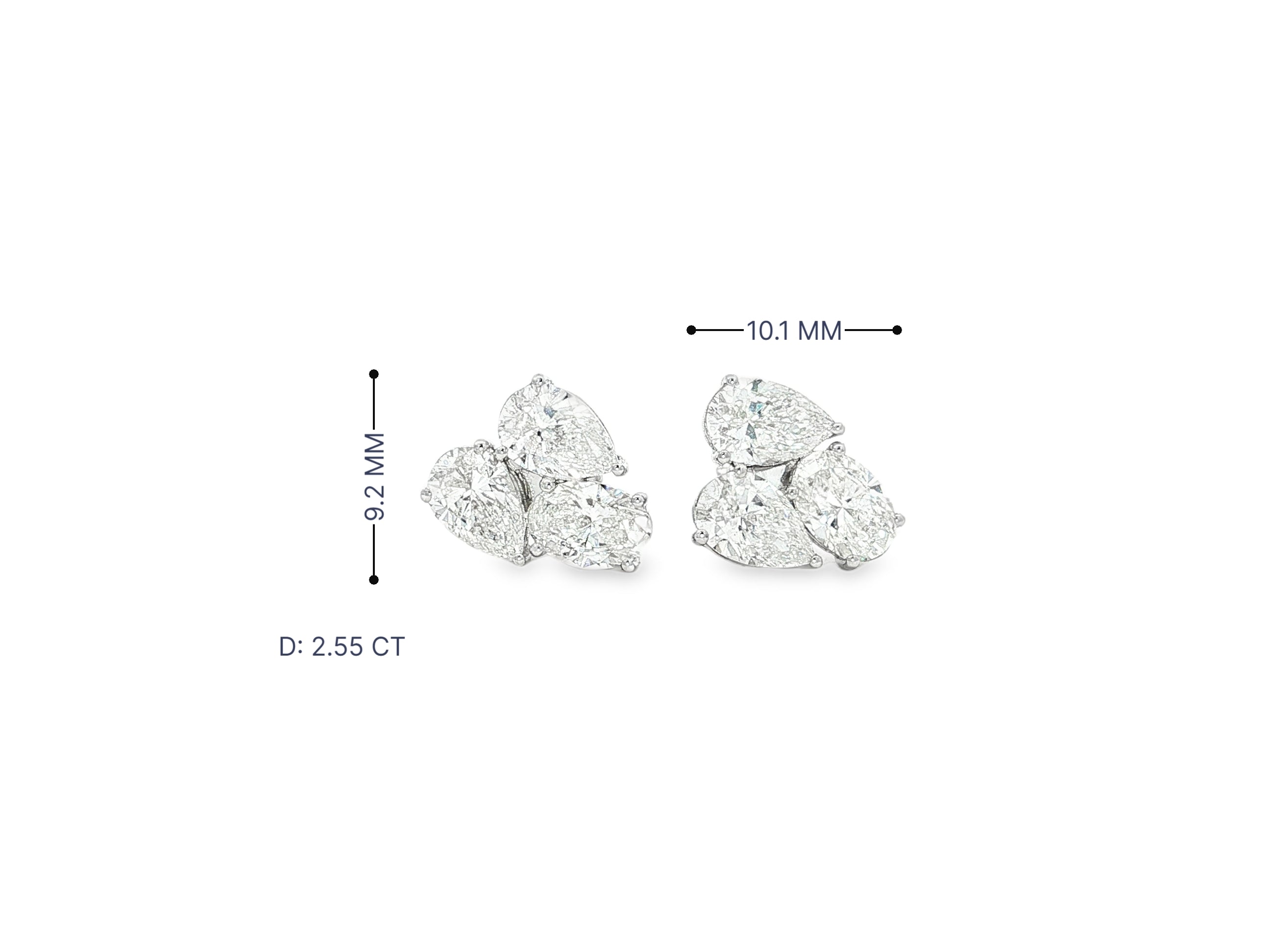 14k Gold Diamond Stud Earrings with Pear & Round-Cut Cluster Design 2.55ct