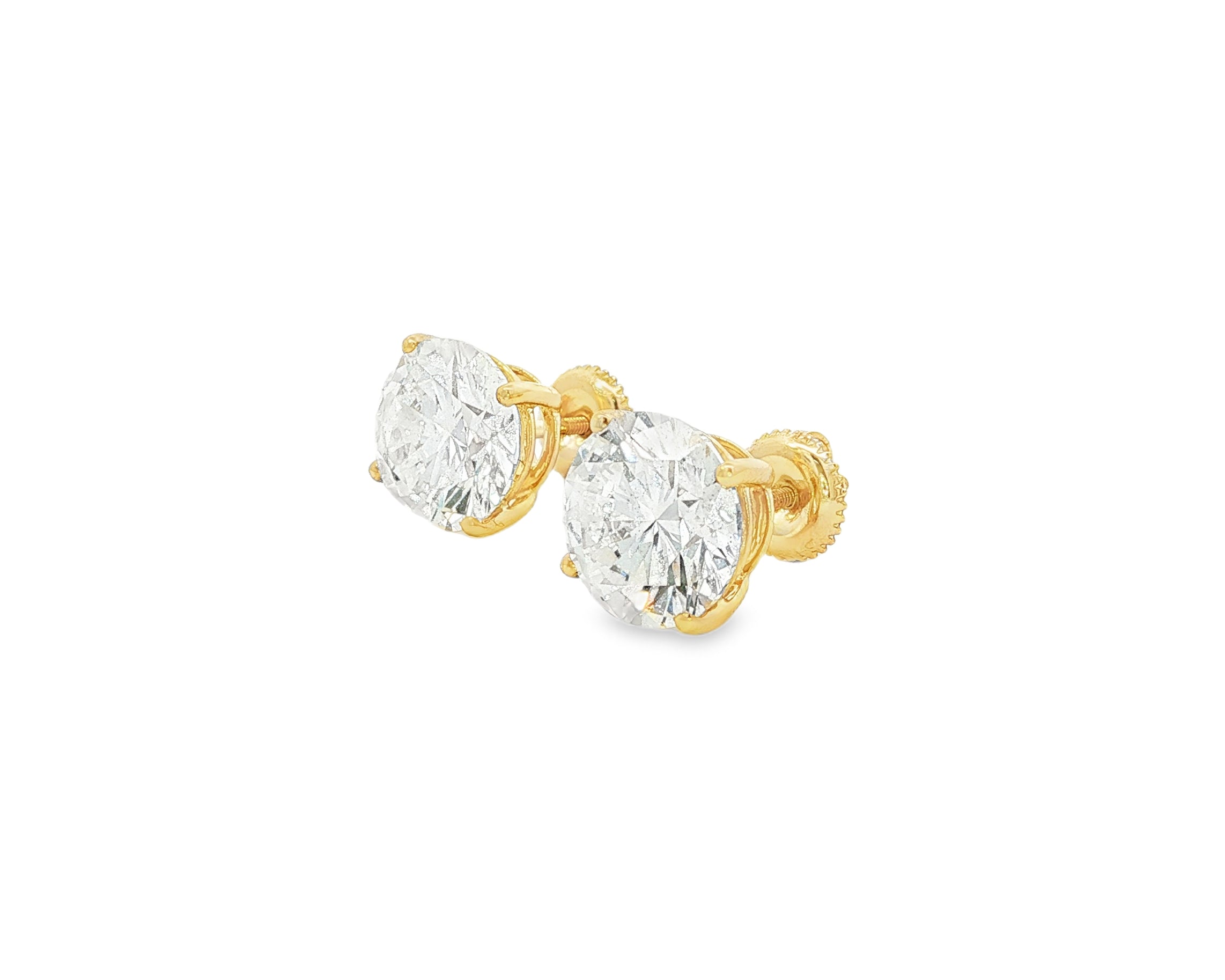 14k Gold Diamond Stud Earrings with Round-Cut Solitaire Design 2.96CT