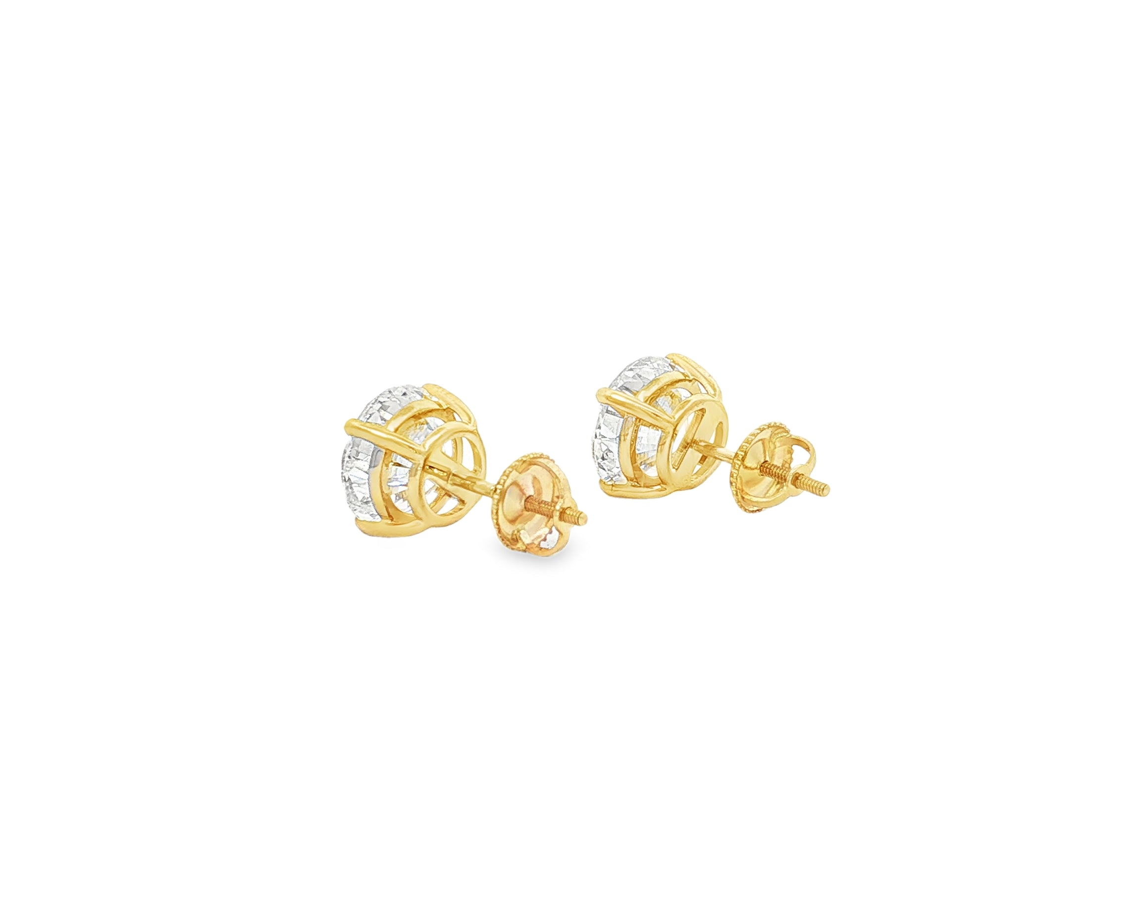 14k Gold Diamond Stud Earrings with Round-Cut Solitaire Design 2.96CT
