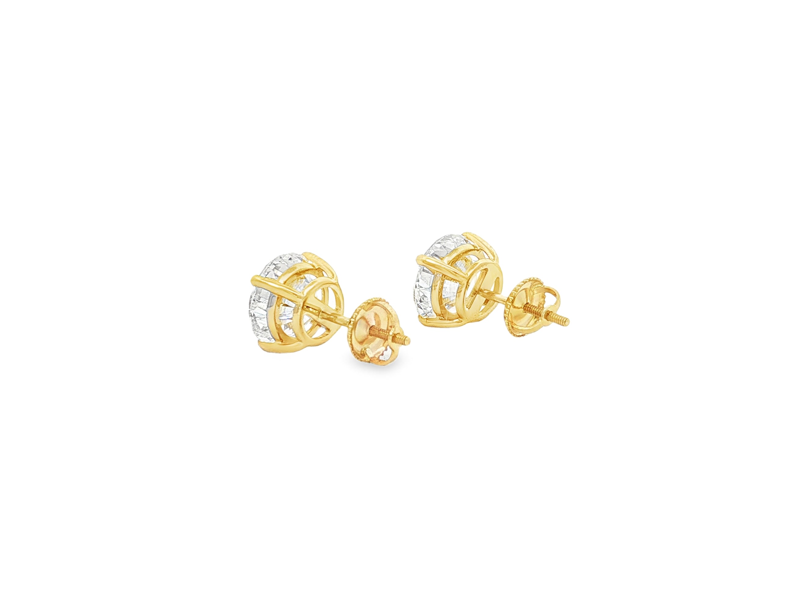 14k Gold Diamond Stud Earrings with Round-Cut Solitaire Design 2.96CT