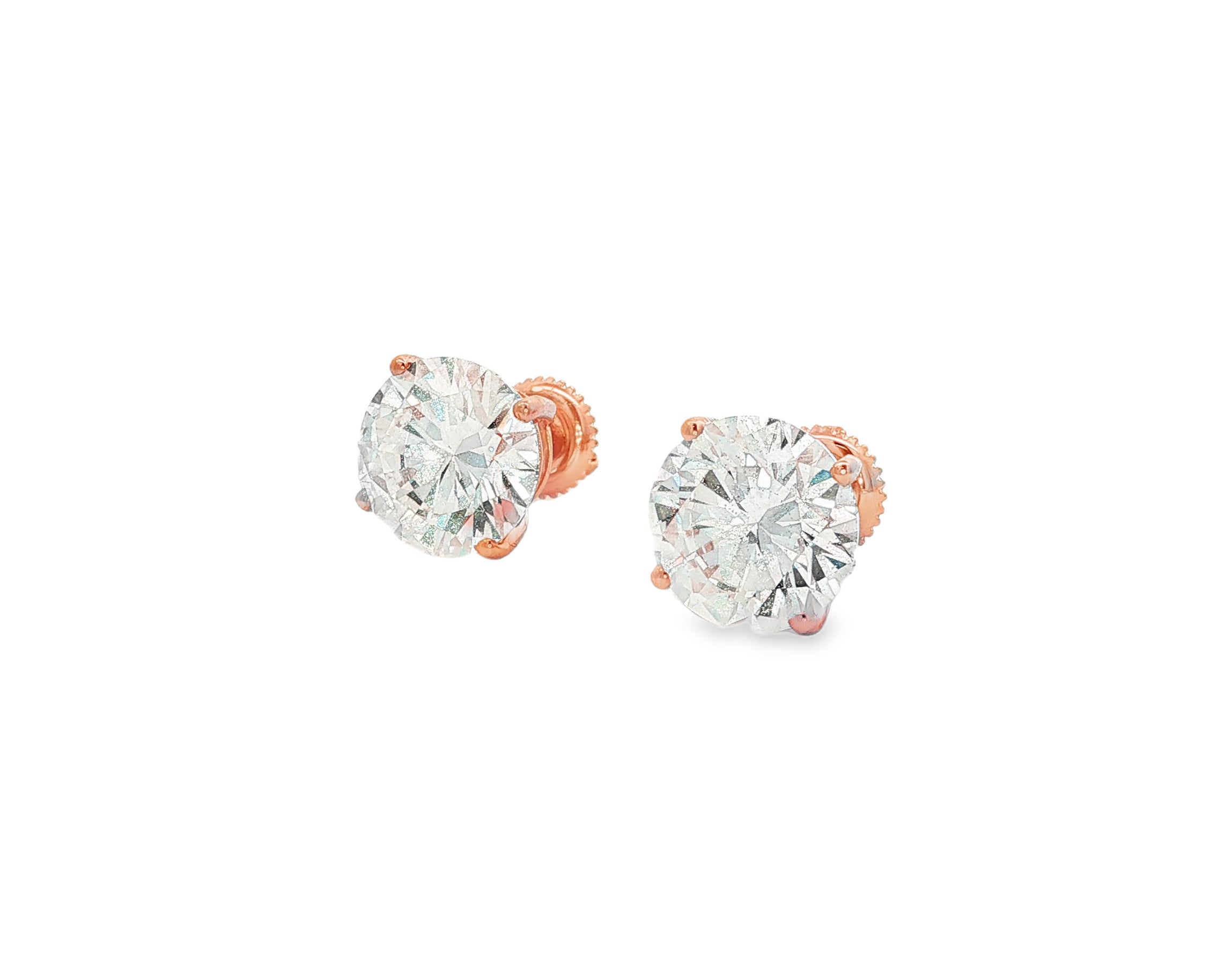 14k Gold Diamond Stud Earrings with Round-Cut Solitaire Design 2.96CT