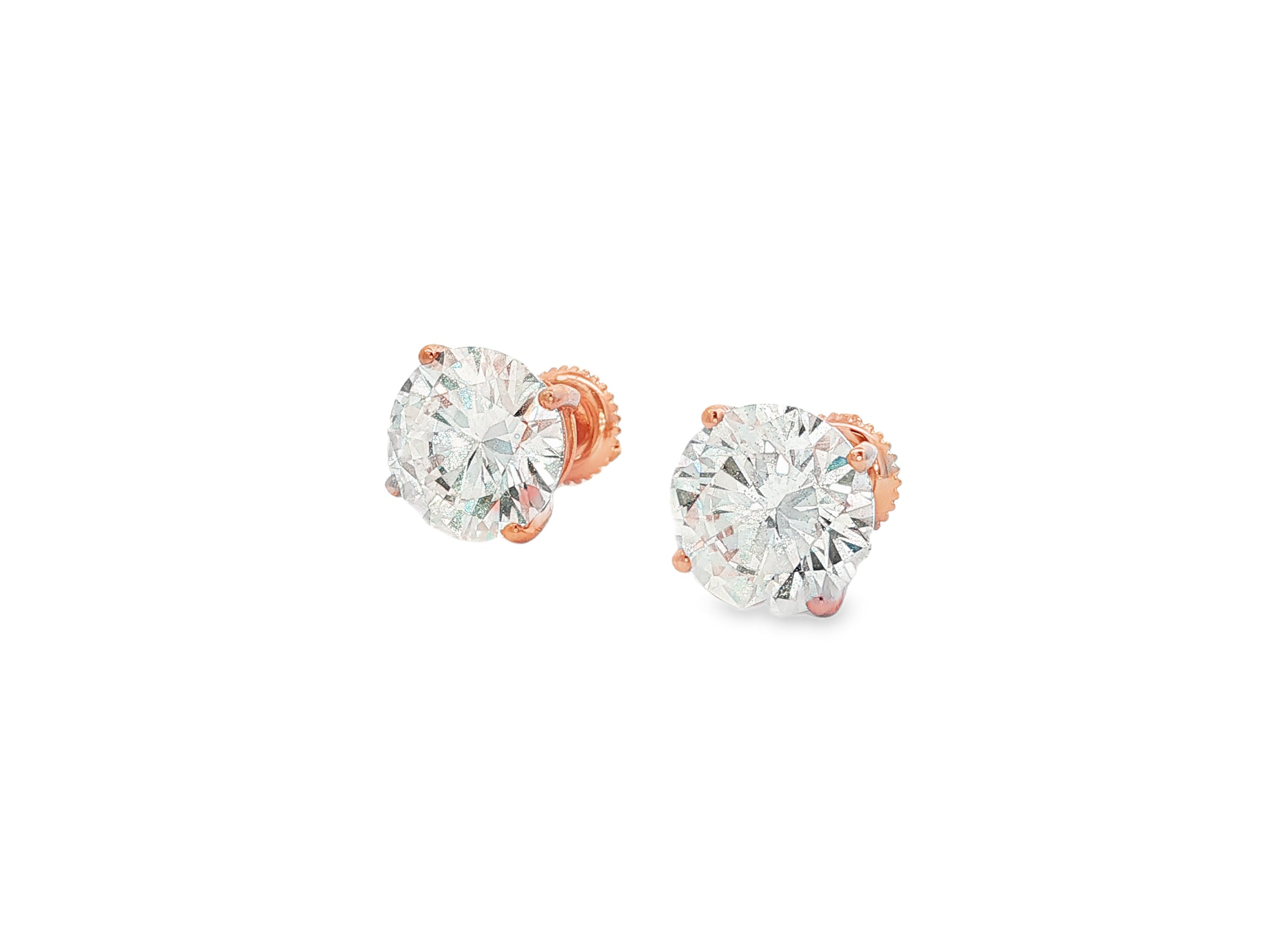 14k Gold Diamond Stud Earrings with Round-Cut Solitaire Design 2.96CT