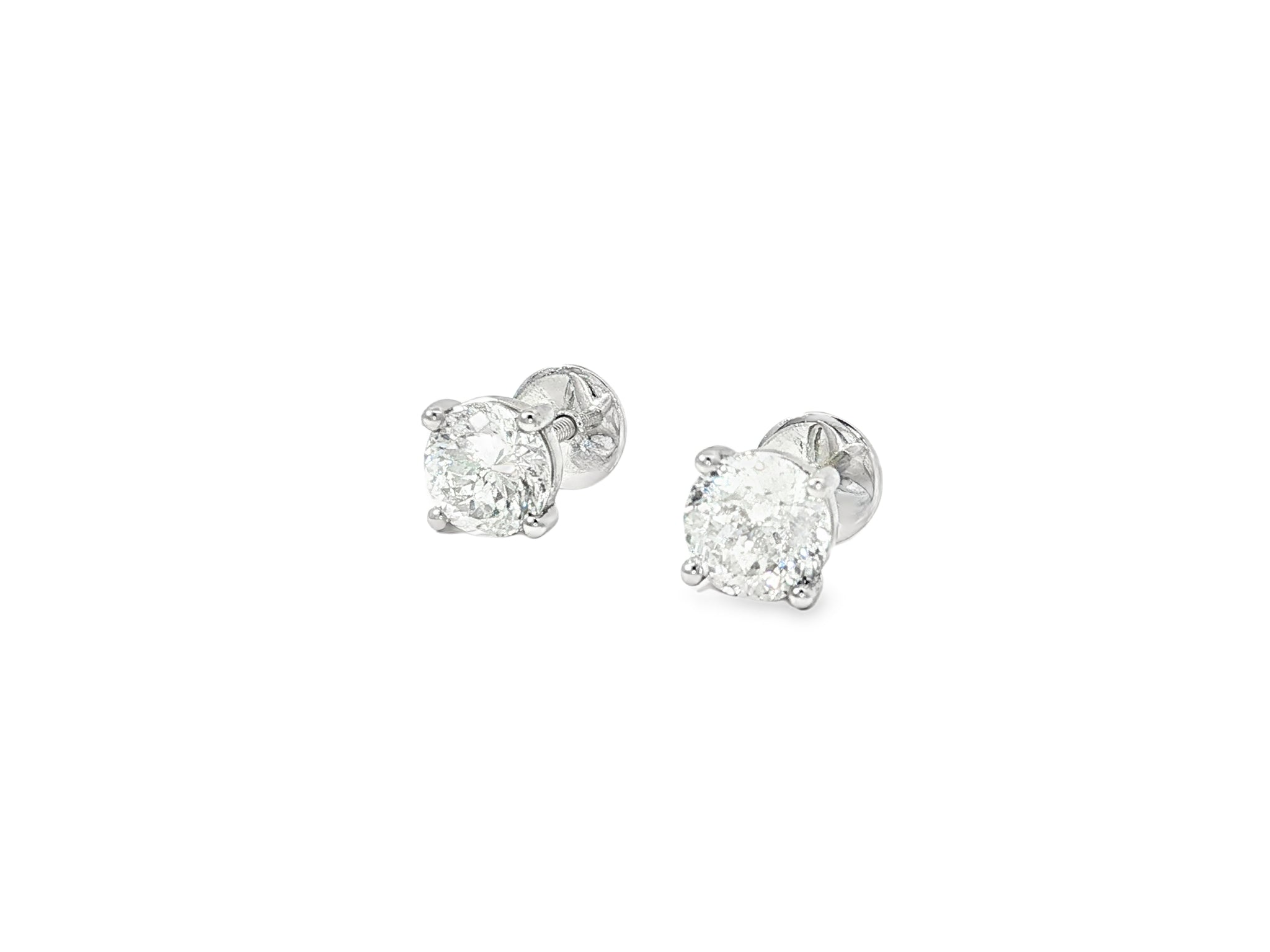 14k Gold Diamond Stud Earrings with Round Brilliant-Cut 2.0ct
