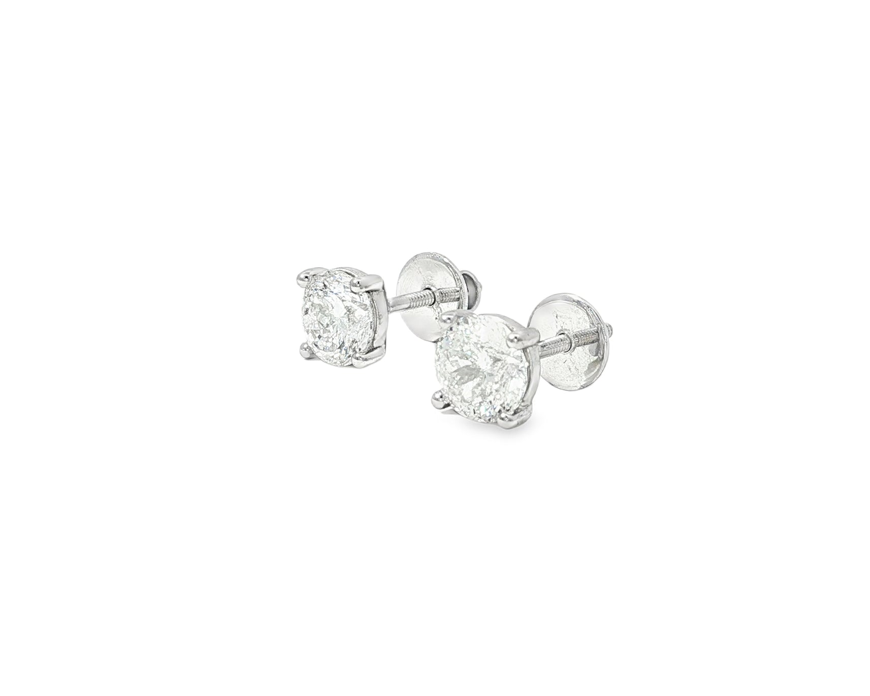 14k Gold Diamond Stud Earrings with Round Brilliant-Cut 2.0ct