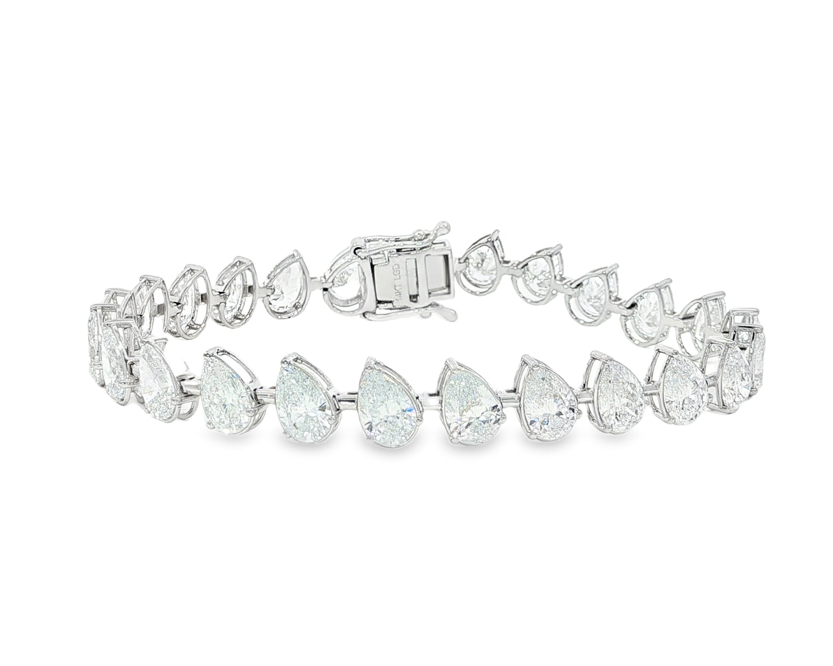 14k Gold Diamond Tennis Bracelet with Pear-Shape Diamond Links 13.71ct