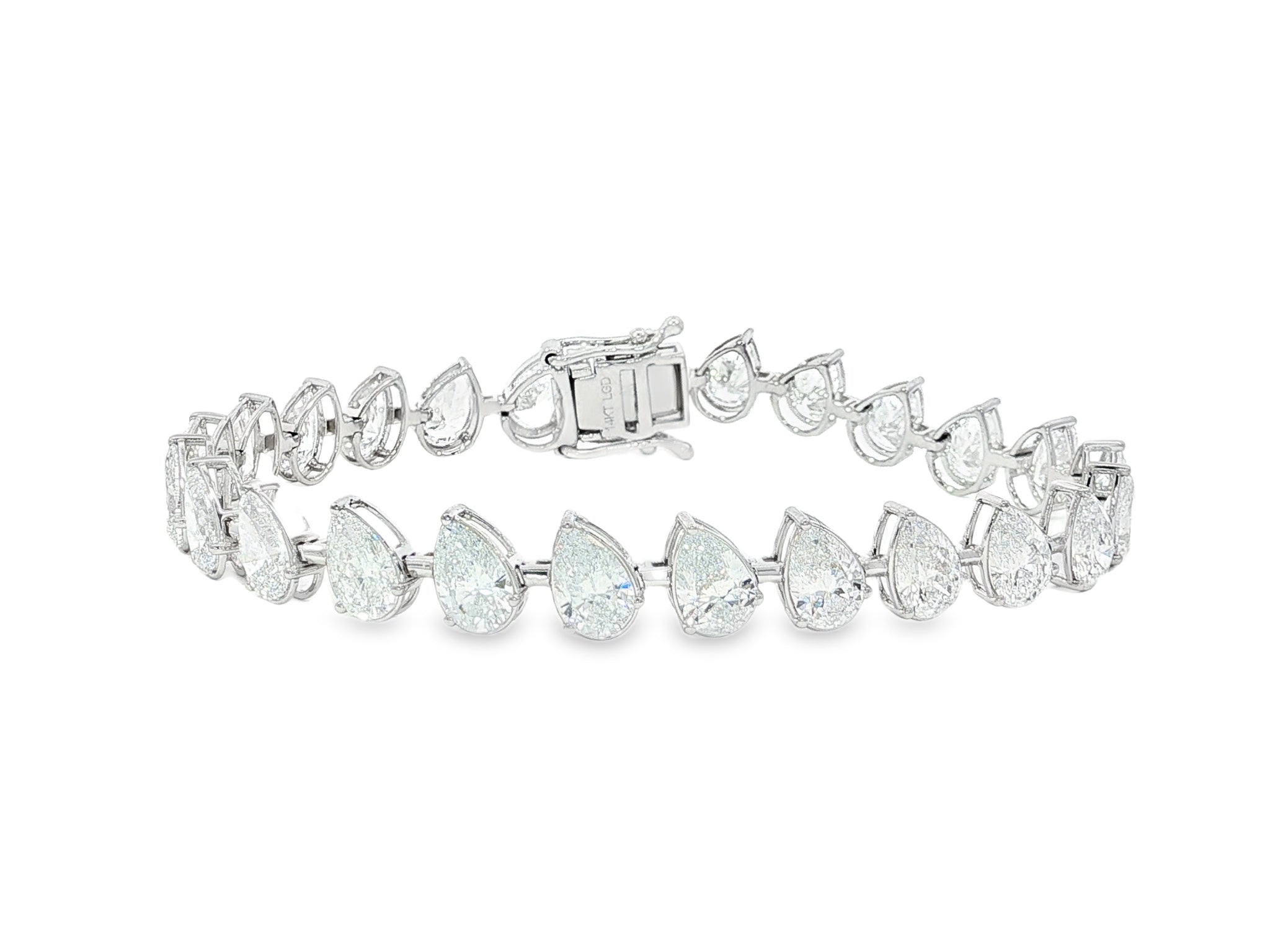 14k Gold Diamond Tennis Bracelet with Pear-Shape Diamond Links 13.71ct