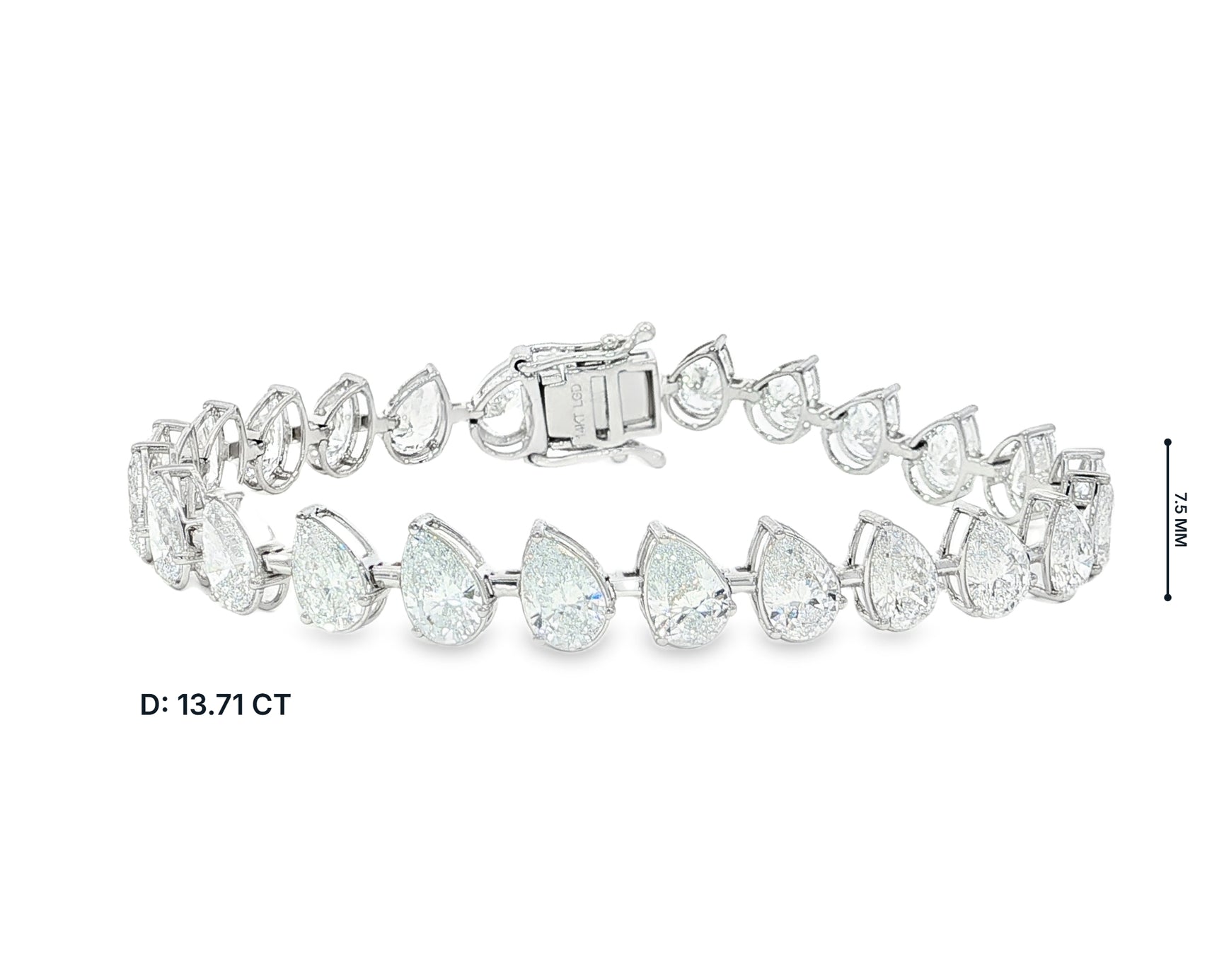 14k Gold Diamond Tennis Bracelet with Pear-Shape Diamond Links 13.71ct