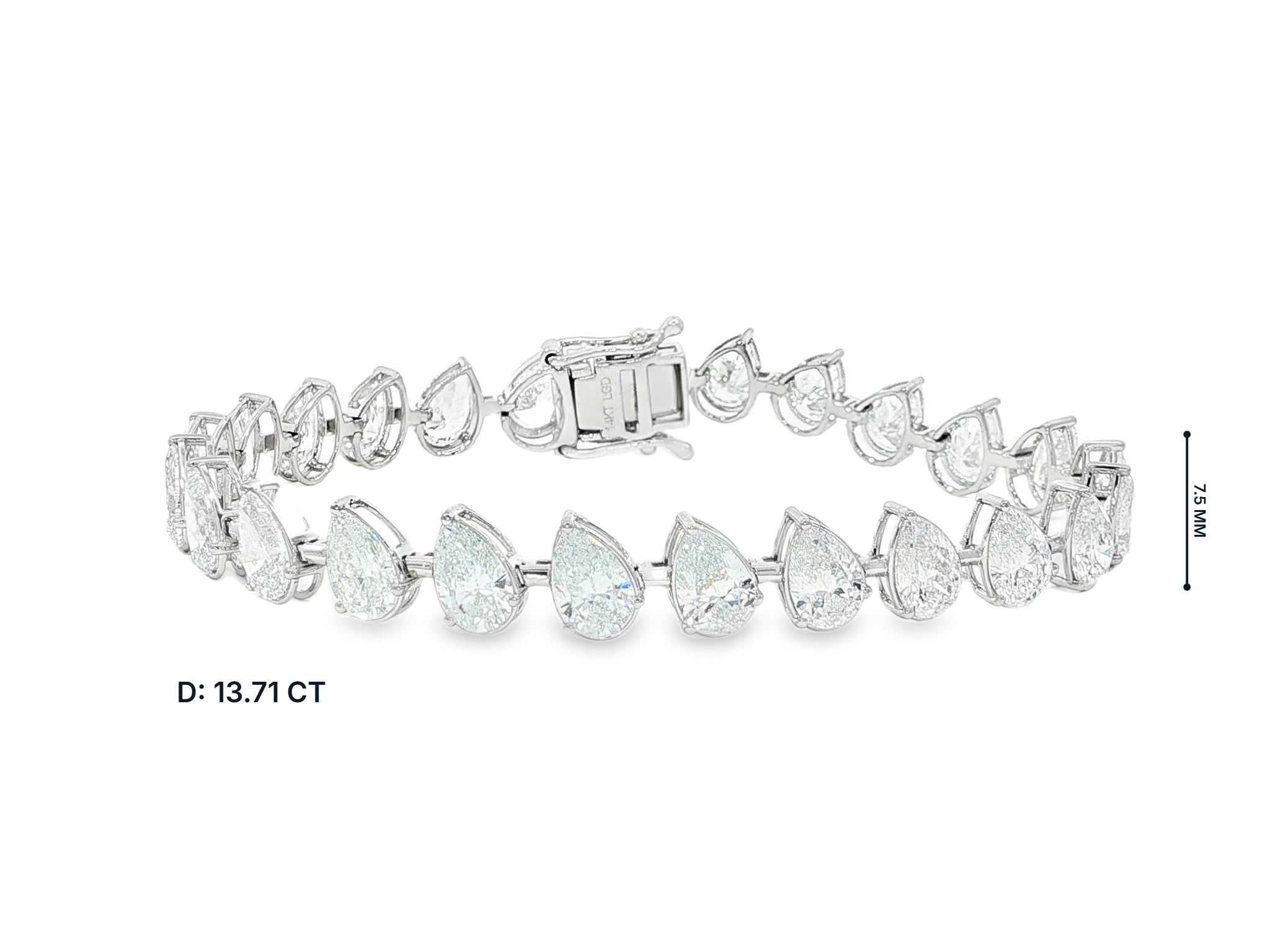14k Gold Diamond Tennis Bracelet with Pear-Shape Diamond Links 13.71ct