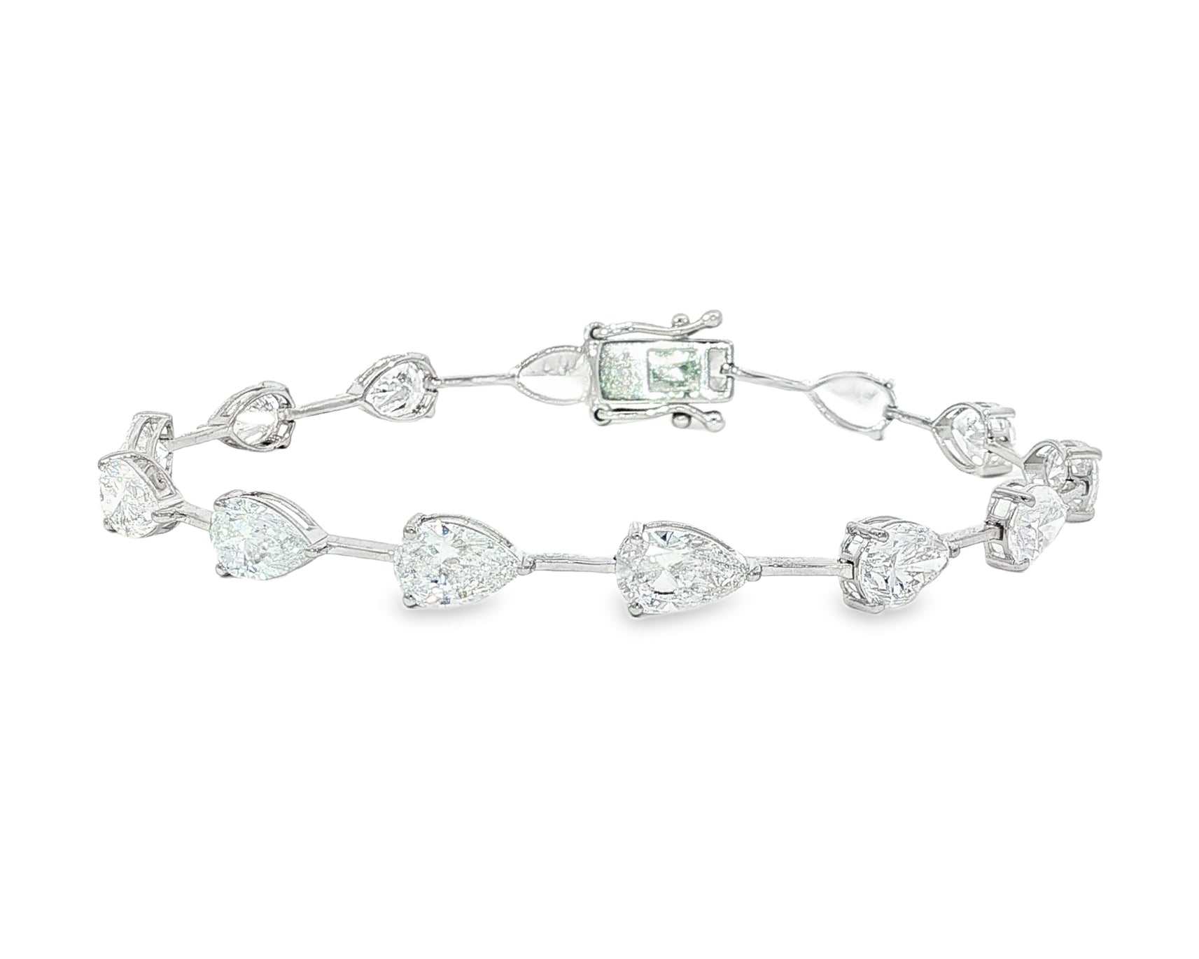 14k Gold Diamond Tennis Bracelet with Pear-Shape Solitaire Links 9.64ct