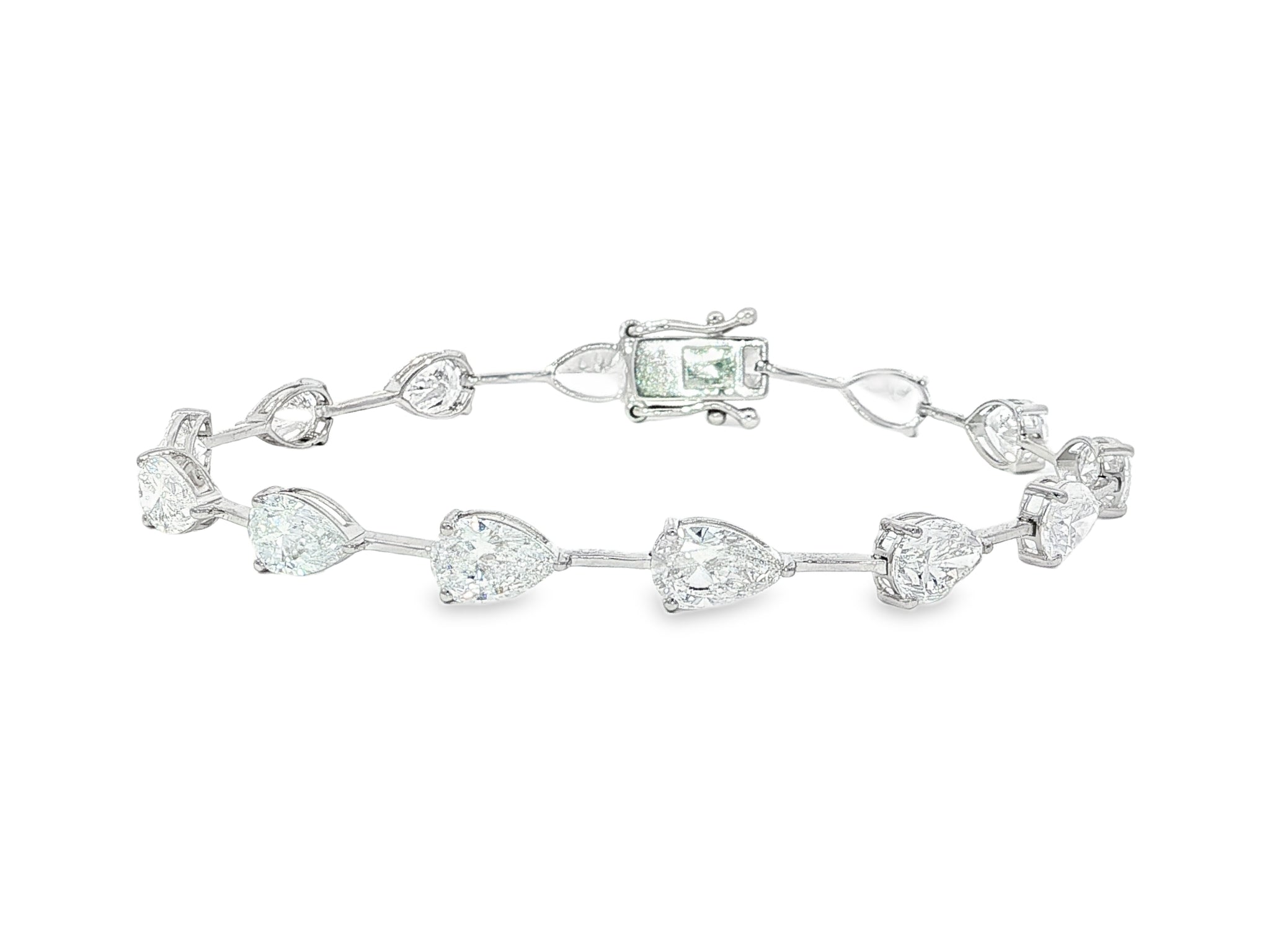 14k Gold Diamond Tennis Bracelet with Pear-Shape Solitaire Links 9.64ct