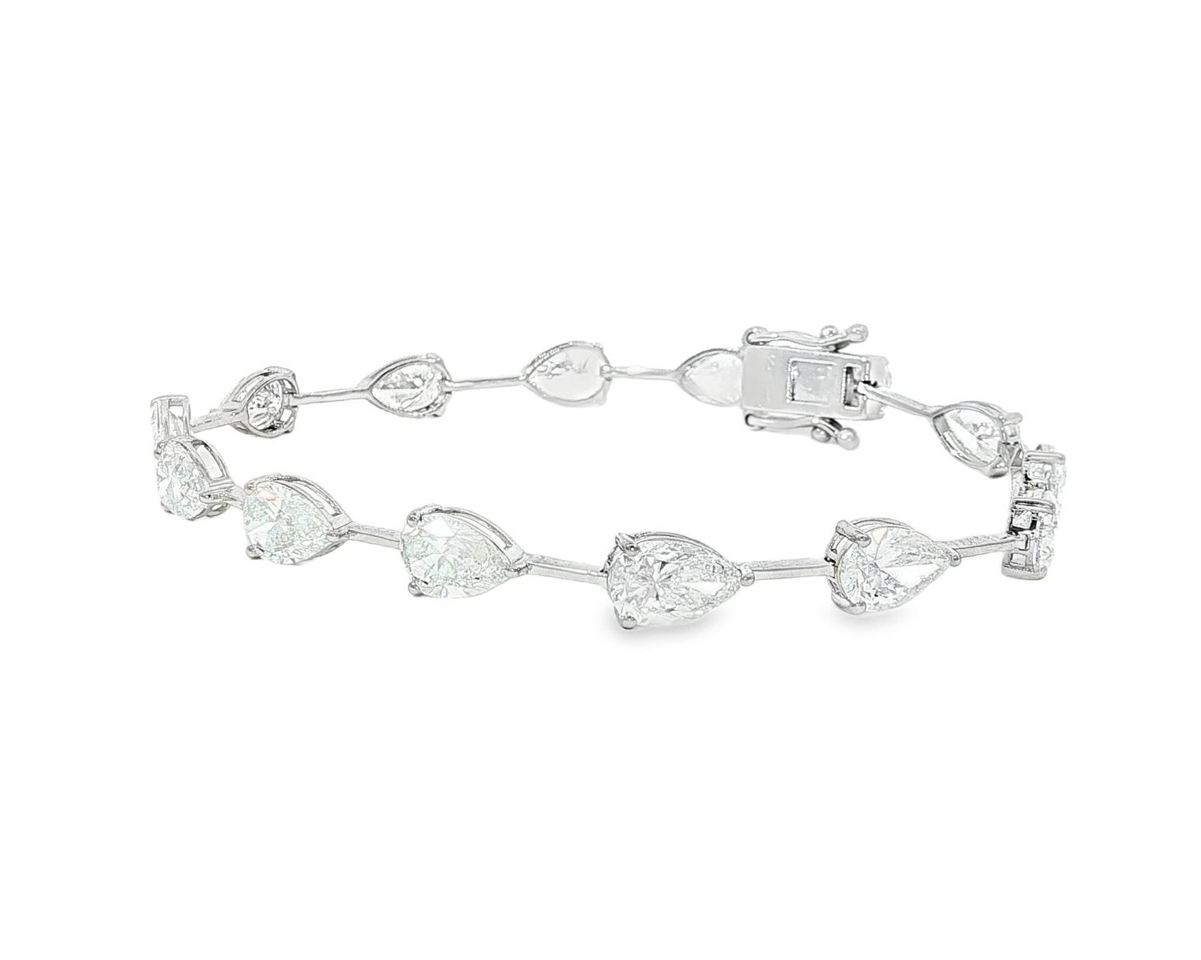 14k Gold Diamond Tennis Bracelet with Pear-Shape Solitaire Links 9.64ct