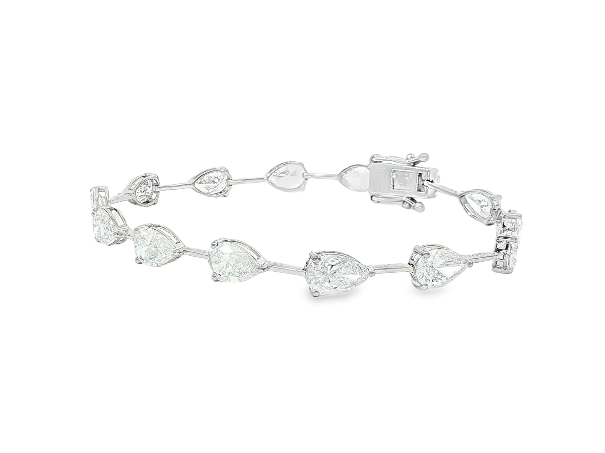 14k Gold Diamond Tennis Bracelet with Pear-Shape Solitaire Links 9.64ct