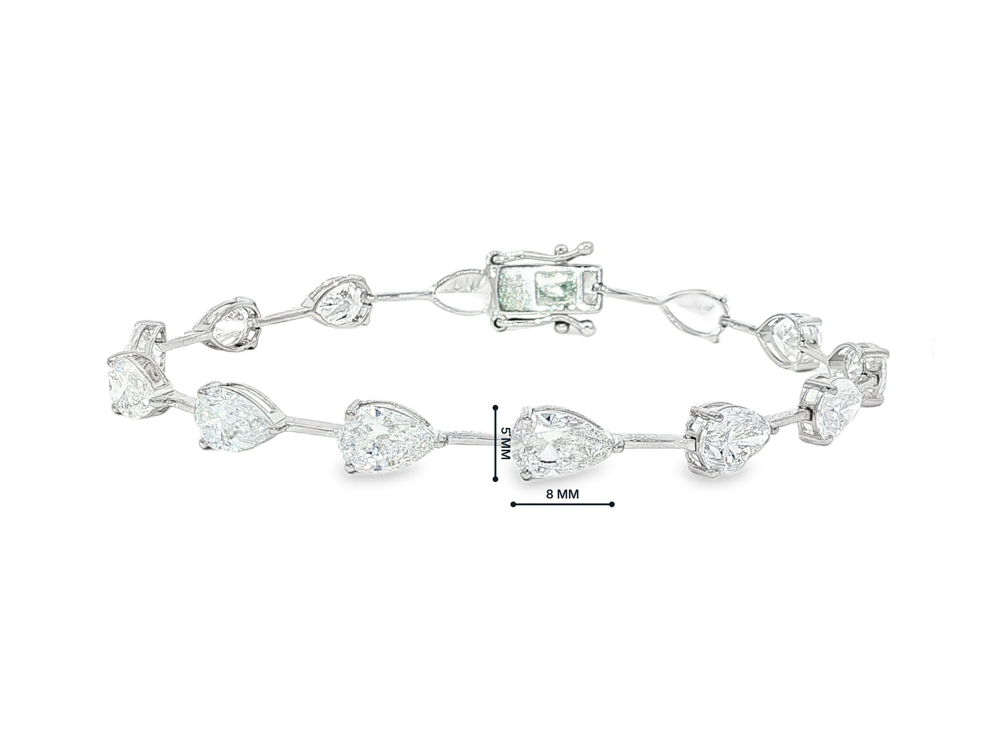 14k Gold Diamond Tennis Bracelet with Pear-Shape Solitaire Links 9.64ct