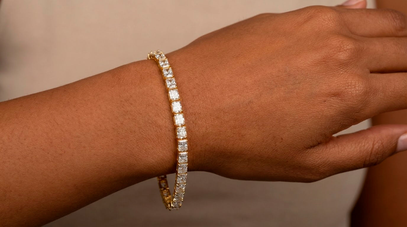 14k Gold Diamond Tennis Bracelet with Square Link Design 9.47ct