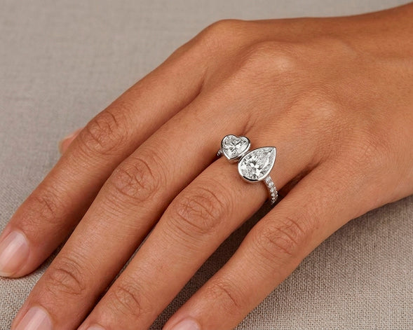 14k Gold Diamond Toi et Moi Ring with Pear & Heart-Shaped Design 3.50 CT