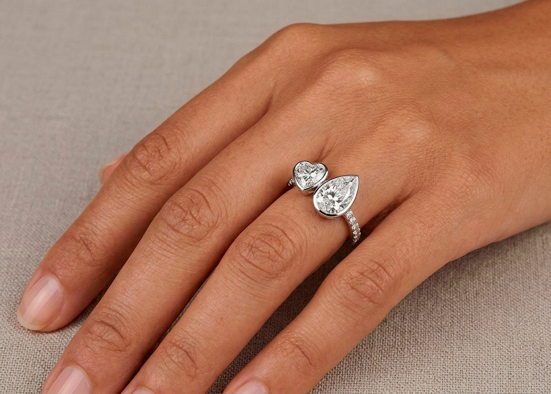 14k Gold Diamond Toi et Moi Ring with Pear & Heart-Shaped Design 3.50 CT