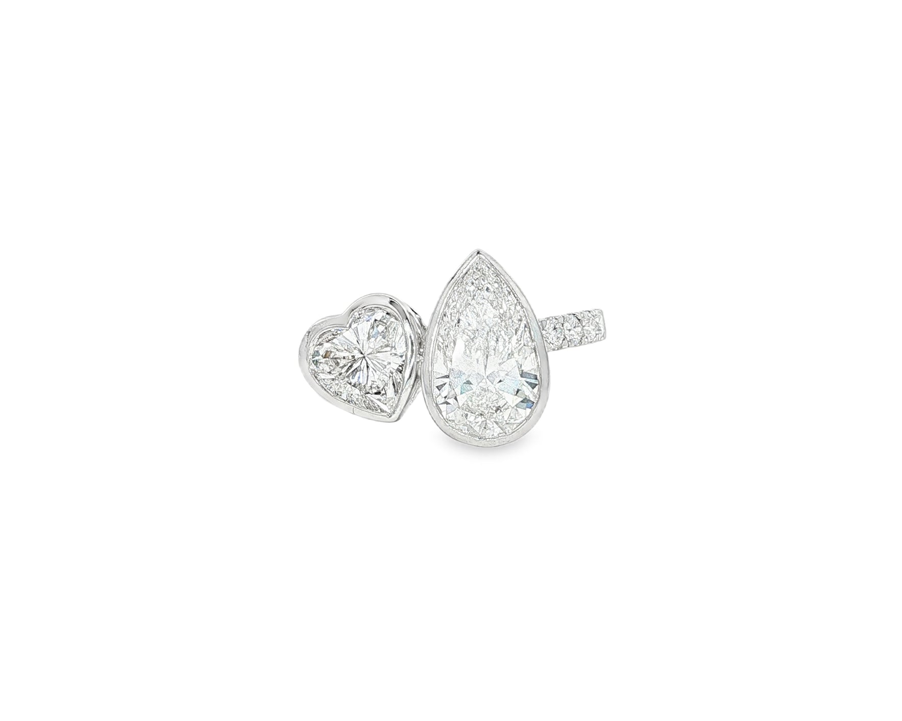 14k Gold Diamond Toi et Moi Ring with Pear & Heart-Shaped Design 3.50 CT