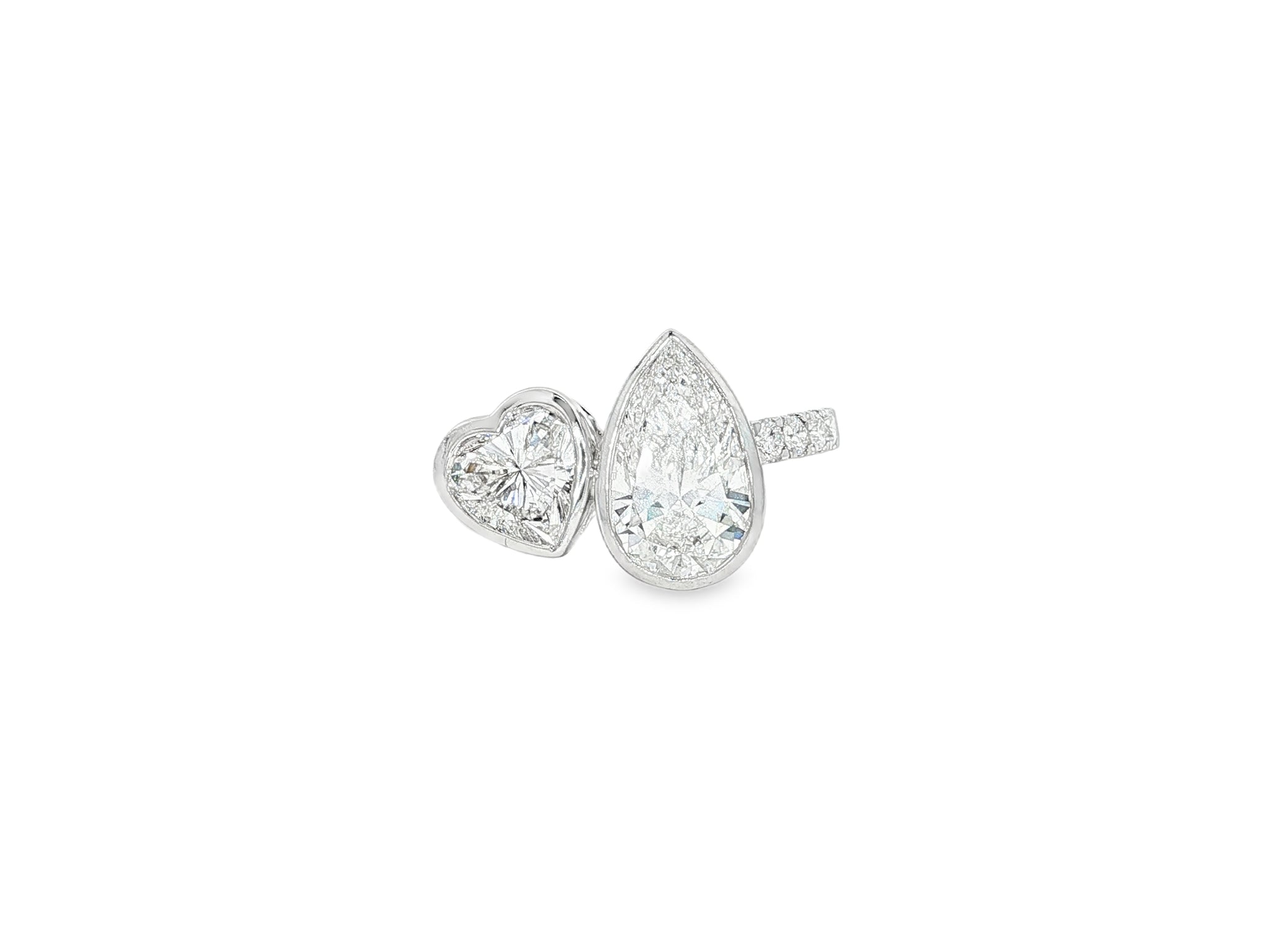 14k Gold Diamond Toi et Moi Ring with Pear & Heart-Shaped Design 3.50 CT