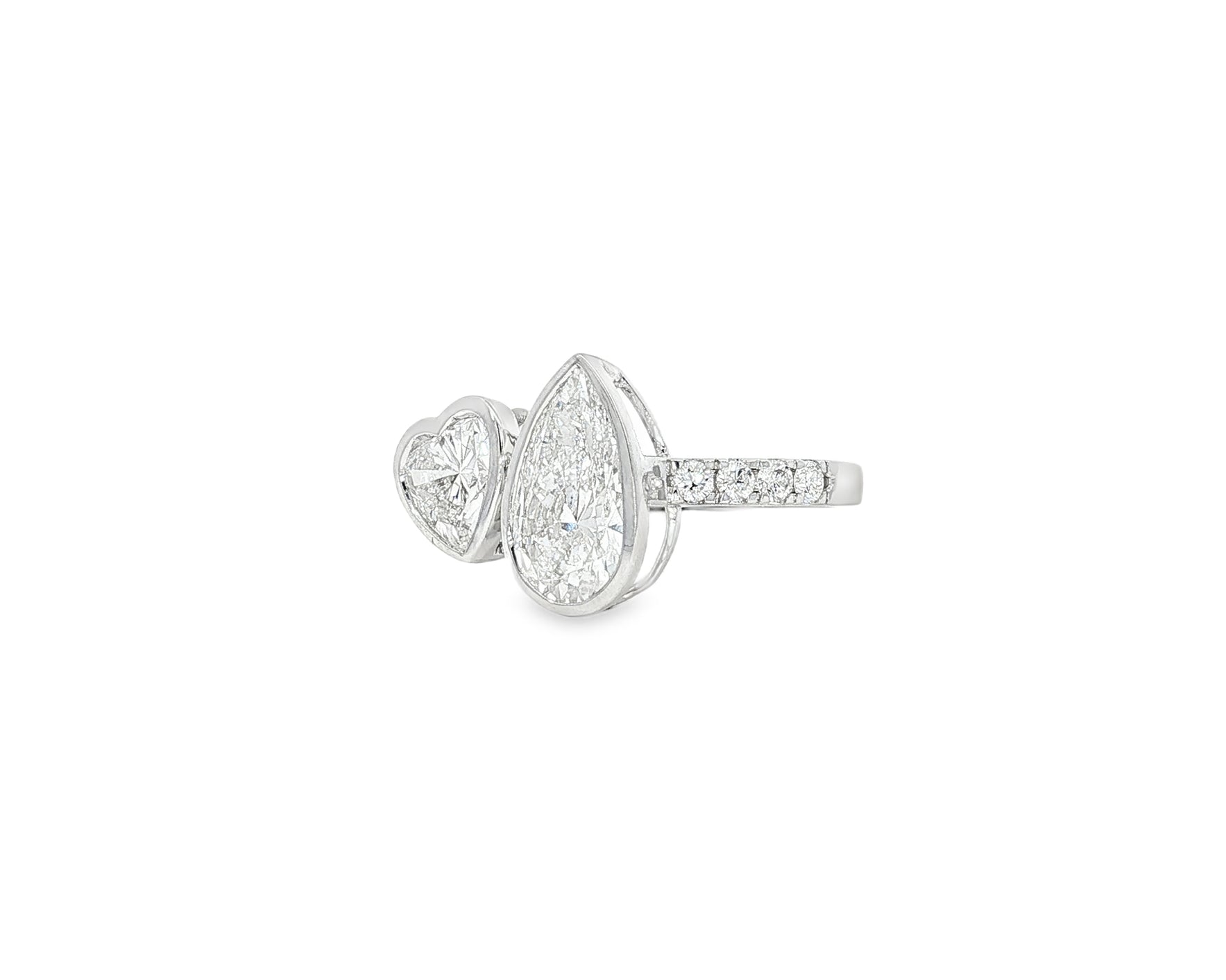 14k Gold Diamond Toi et Moi Ring with Pear & Heart-Shaped Design 3.50 CT