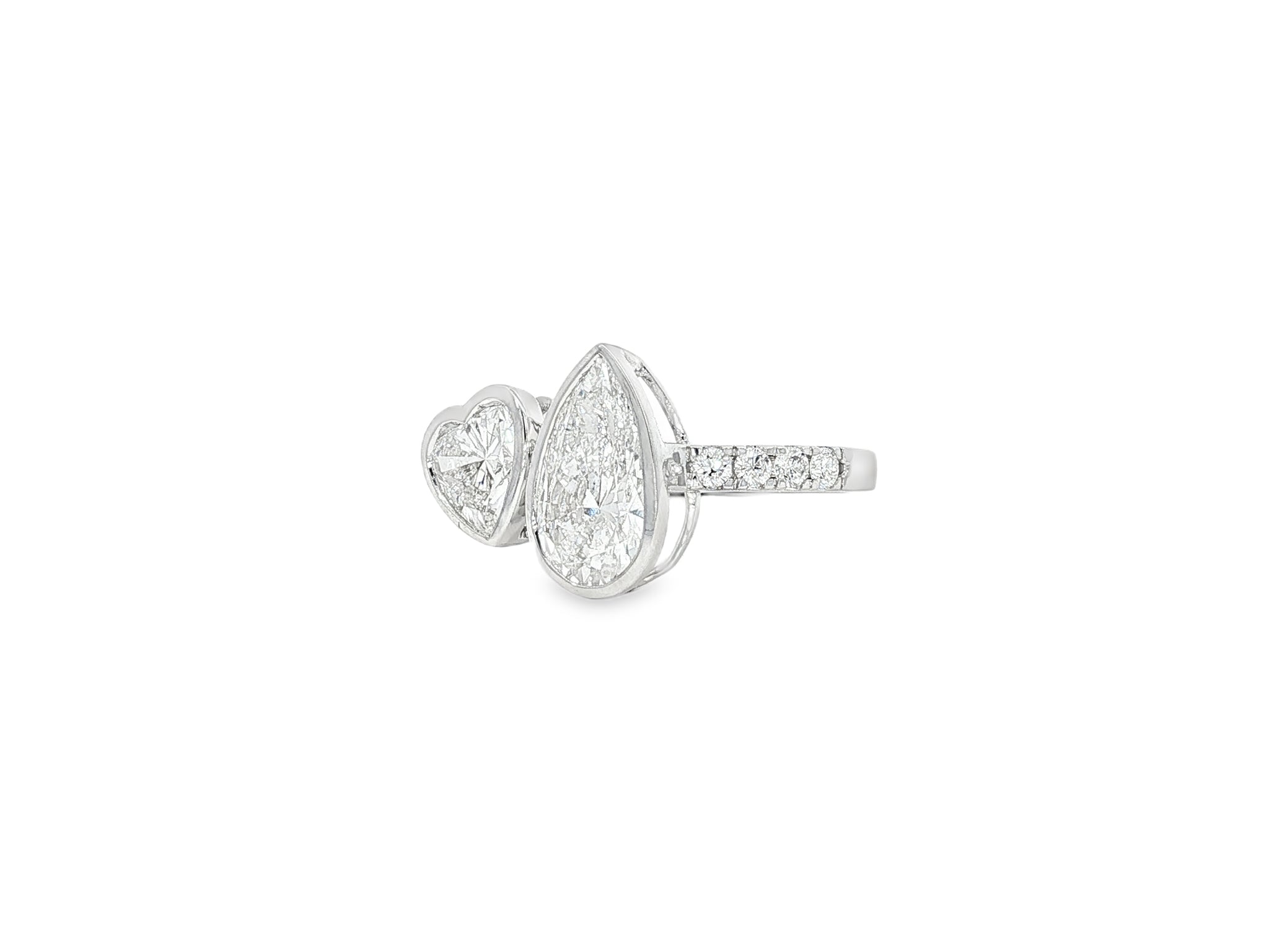 14k Gold Diamond Toi et Moi Ring with Pear & Heart-Shaped Design 3.50 CT