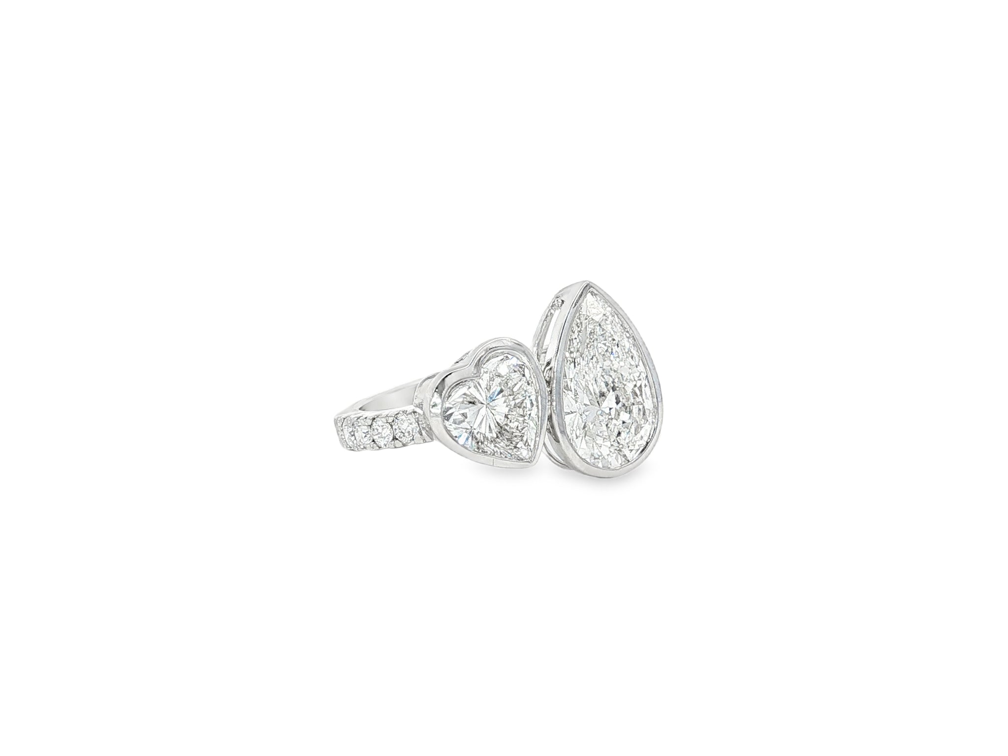 14k Gold Diamond Toi et Moi Ring with Pear & Heart-Shaped Design 3.50 CT