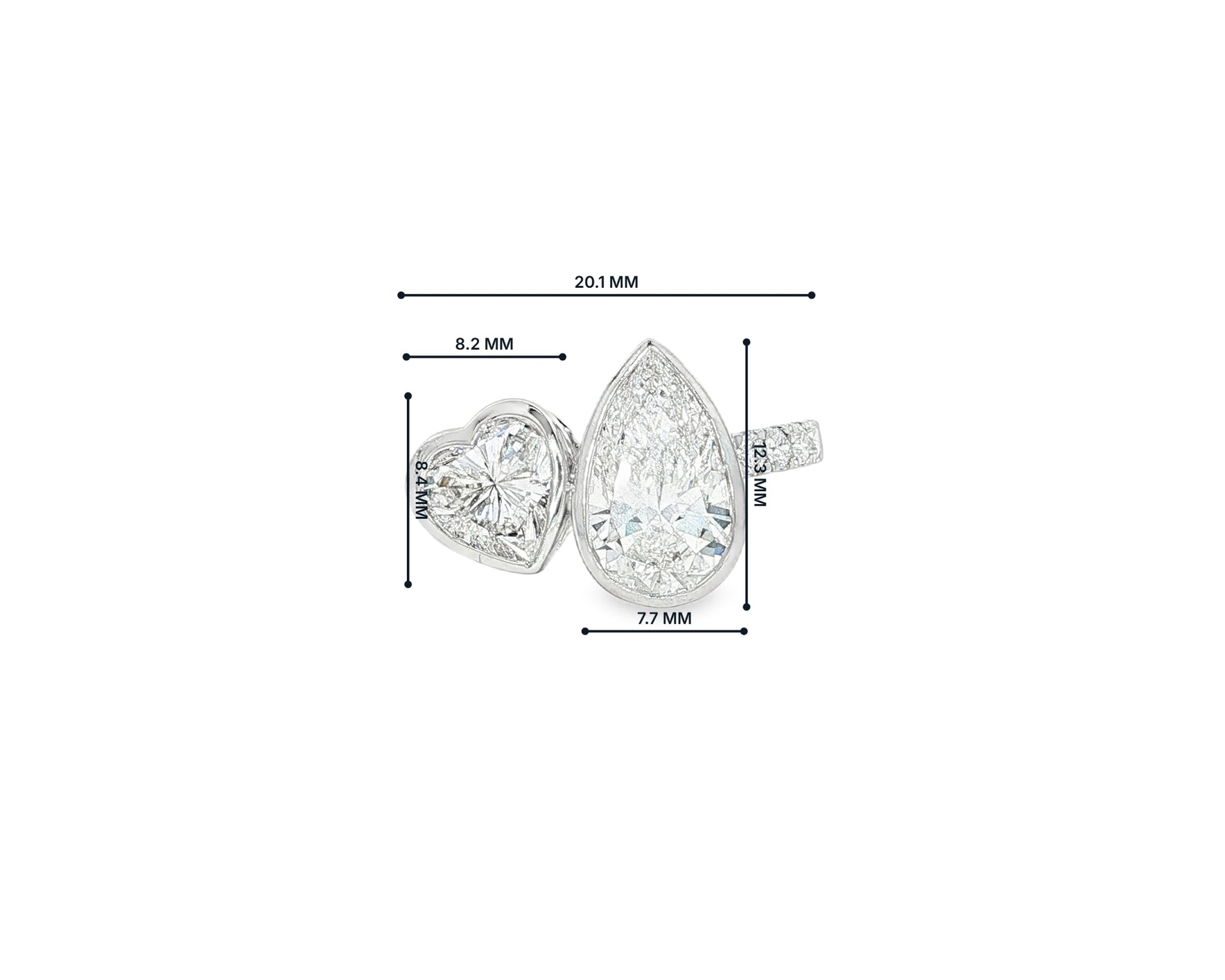 14k Gold Diamond Toi et Moi Ring with Pear & Heart-Shaped Design 3.50 CT