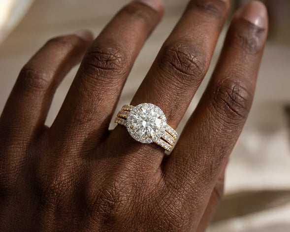 14k Round Cut Halo Diamond Engagement Ring Set 3.80 CT