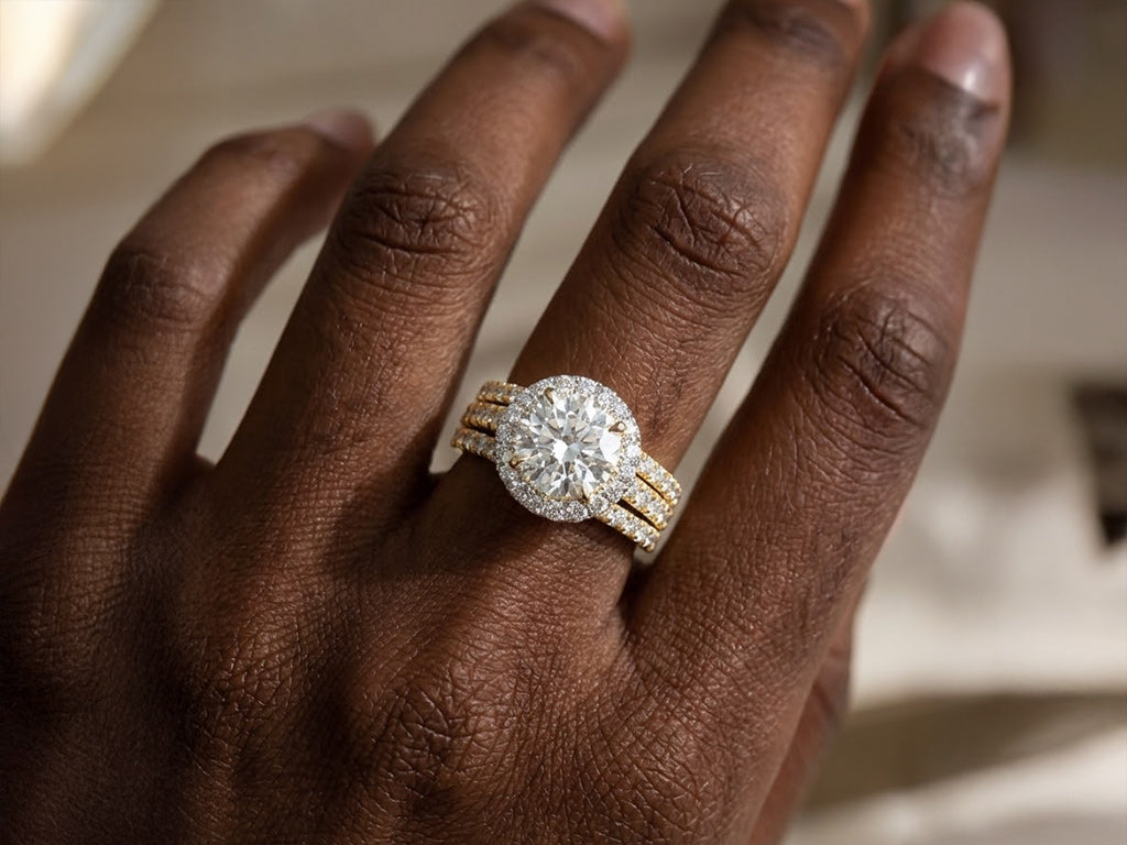 14k Round Cut Halo Diamond Engagement Ring Set 3.80 CT