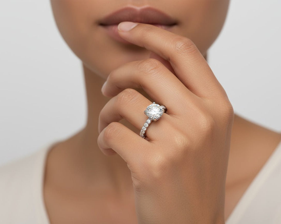 18k Emerald Cut Diamond Micropavé Seamless Band Engagement Ring 3.24ct - AVI THE JEWELER