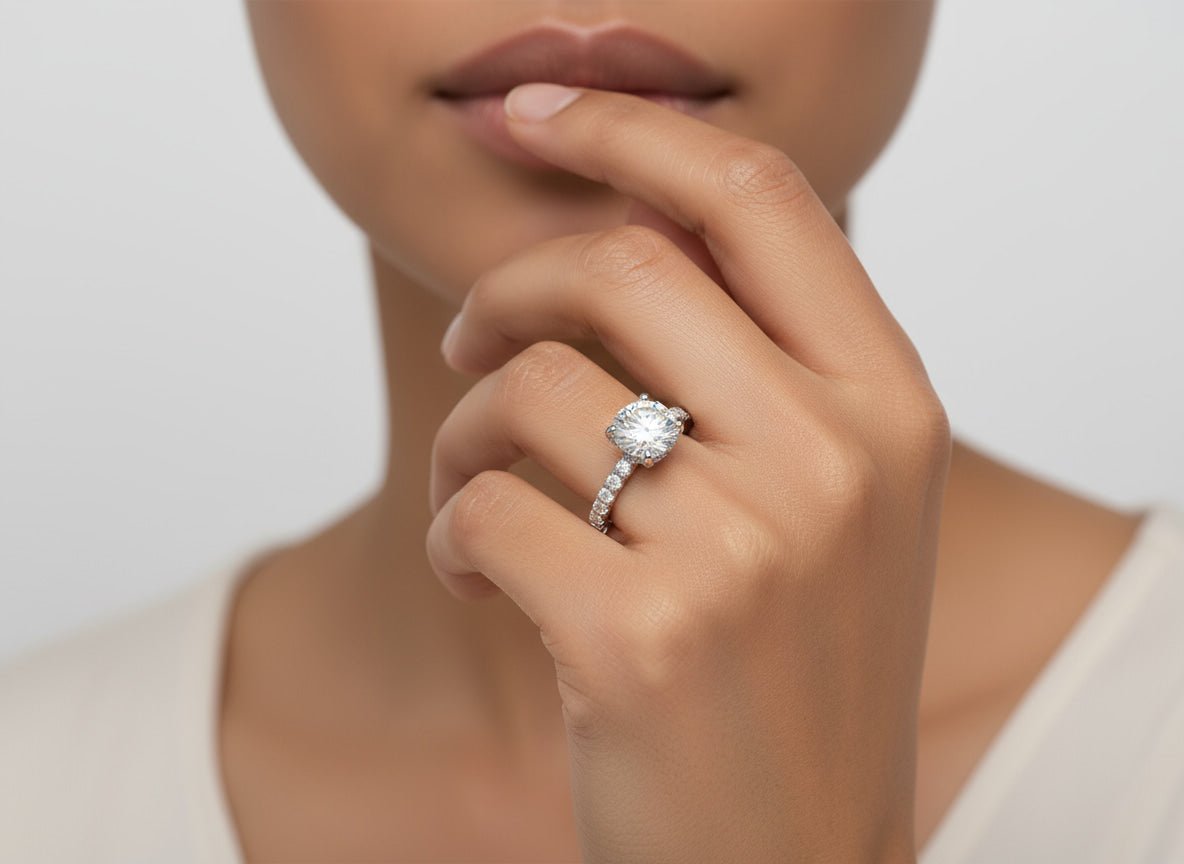 18k Emerald Cut Diamond Micropavé Seamless Band Engagement Ring 3.24ct - AVI THE JEWELER