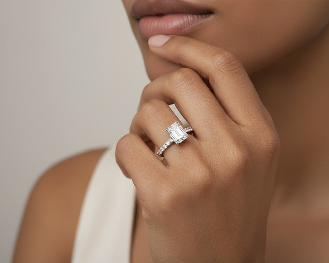 18k Emerald Cut Petite Side - Stone Engagement Ring 4.00 CT - AVI THE JEWELER