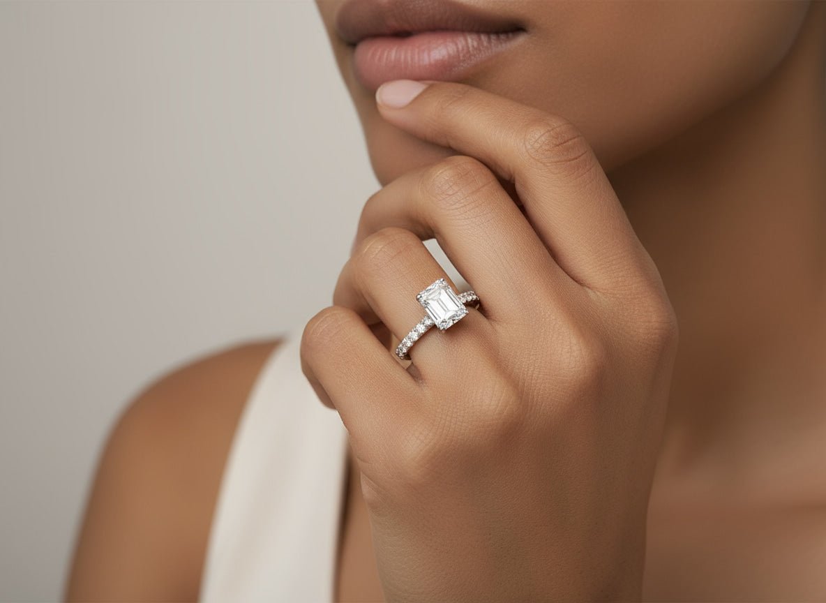 18k Emerald Cut Petite Side - Stone Engagement Ring 4.00 CT - AVI THE JEWELER