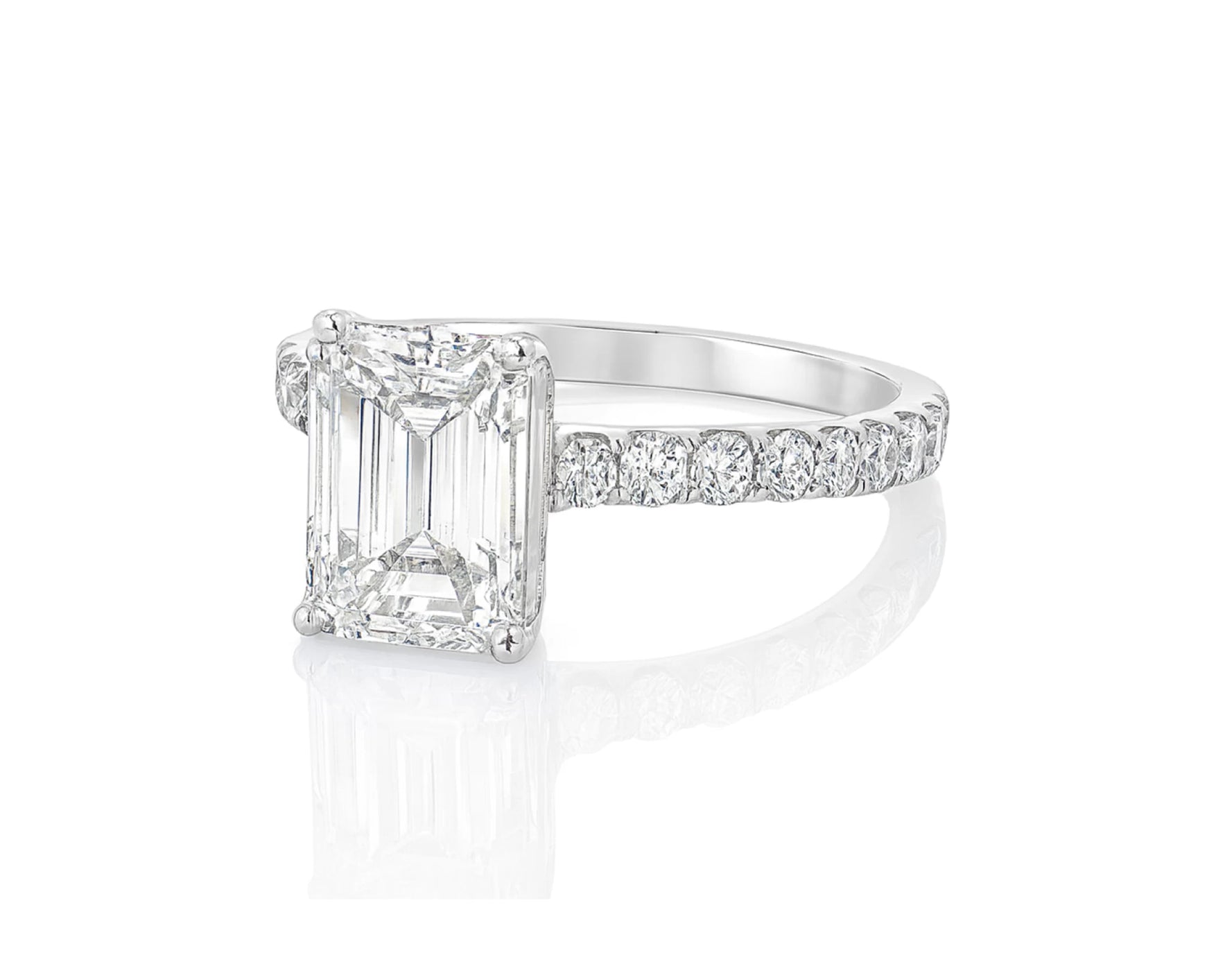 18k Emerald Cut Petite Side-Stone Engagement Ring 4.00 CT – lifestyle 1884