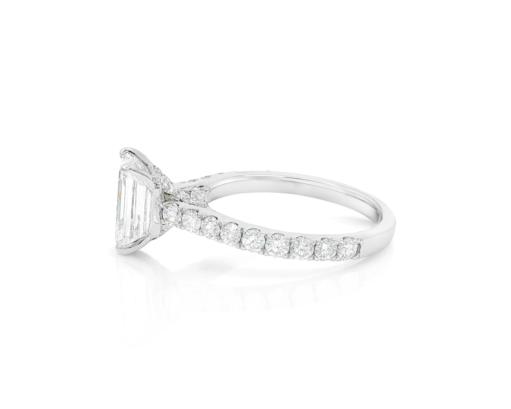 18k Emerald Cut Petite Side-Stone Engagement Ring 4.00 CT – lifestyle 1885