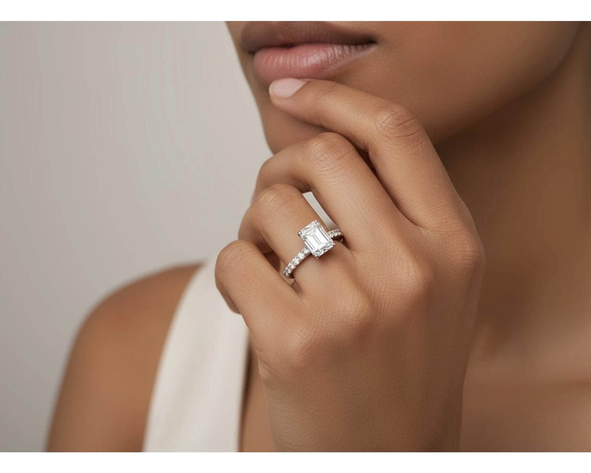 18k Emerald Cut Petite Side-Stone Engagement Ring 4.00 CT – view 2