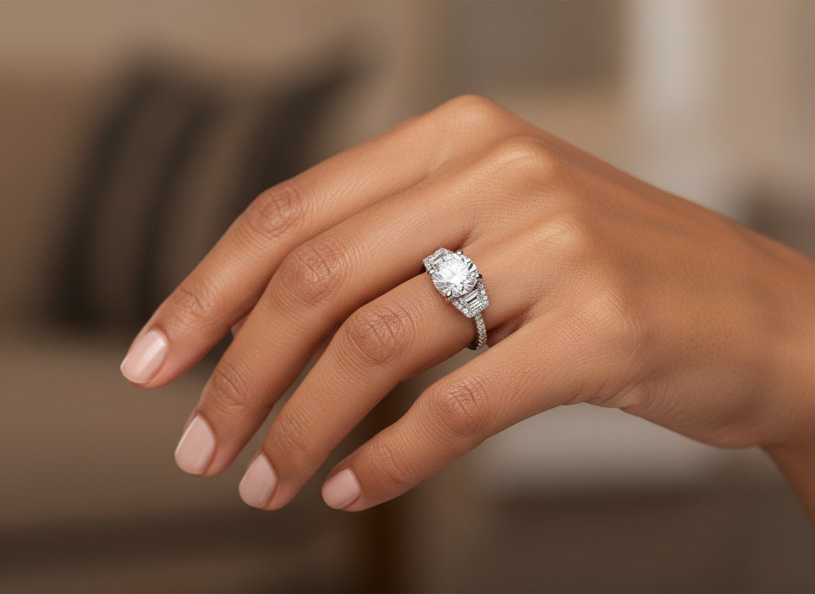 18k Round Cut Baguette Side Stone Diamond Engagement Ring 2.79 CT - AVI THE JEWELER