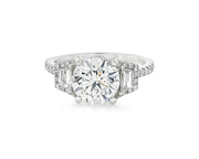 18k Round Cut Baguette Side Stone Diamond Engagement Ring 2.79 CT