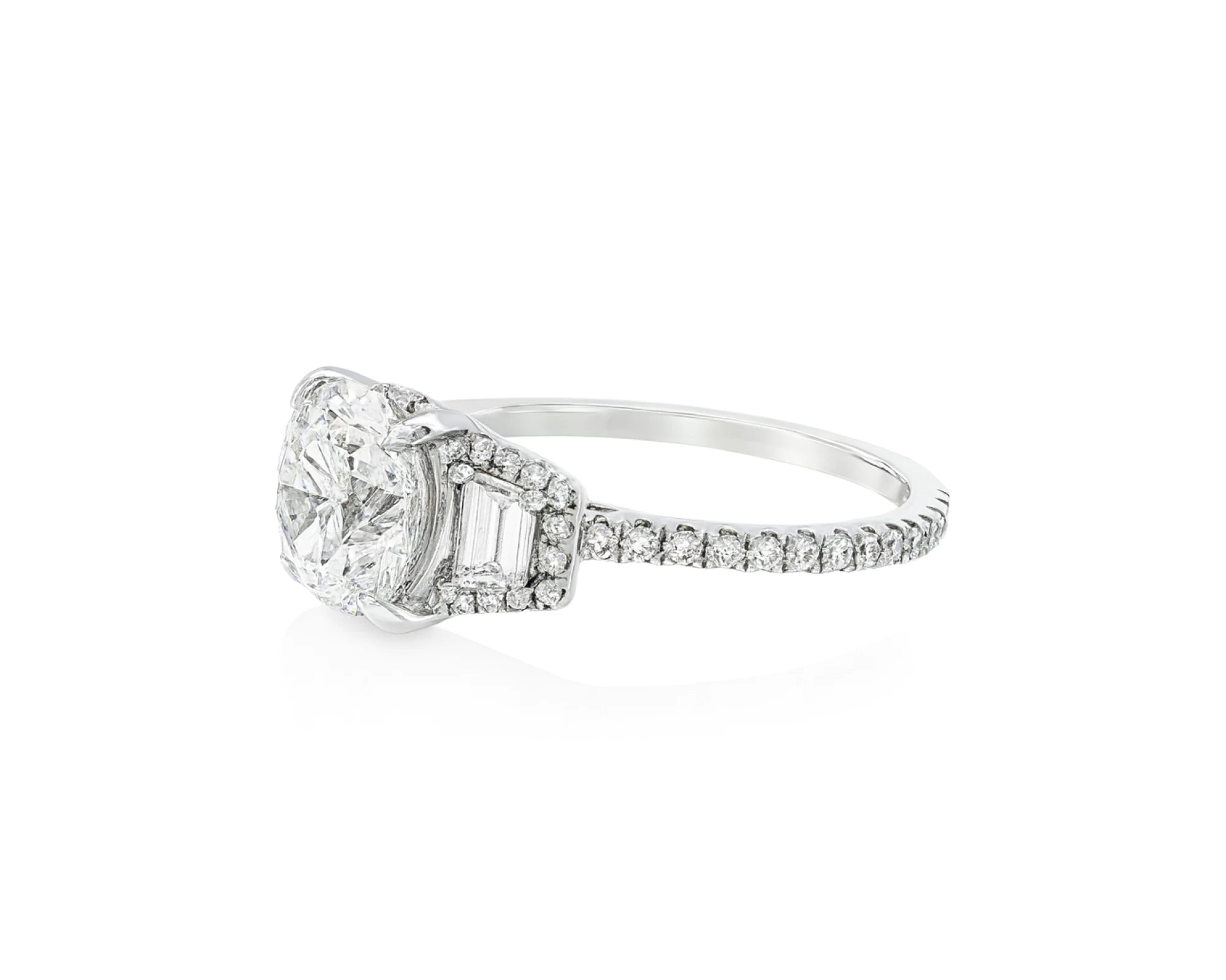 18k Round Cut Baguette Side Stone Diamond Engagement Ring 2.79 CT – lifestyle 2443