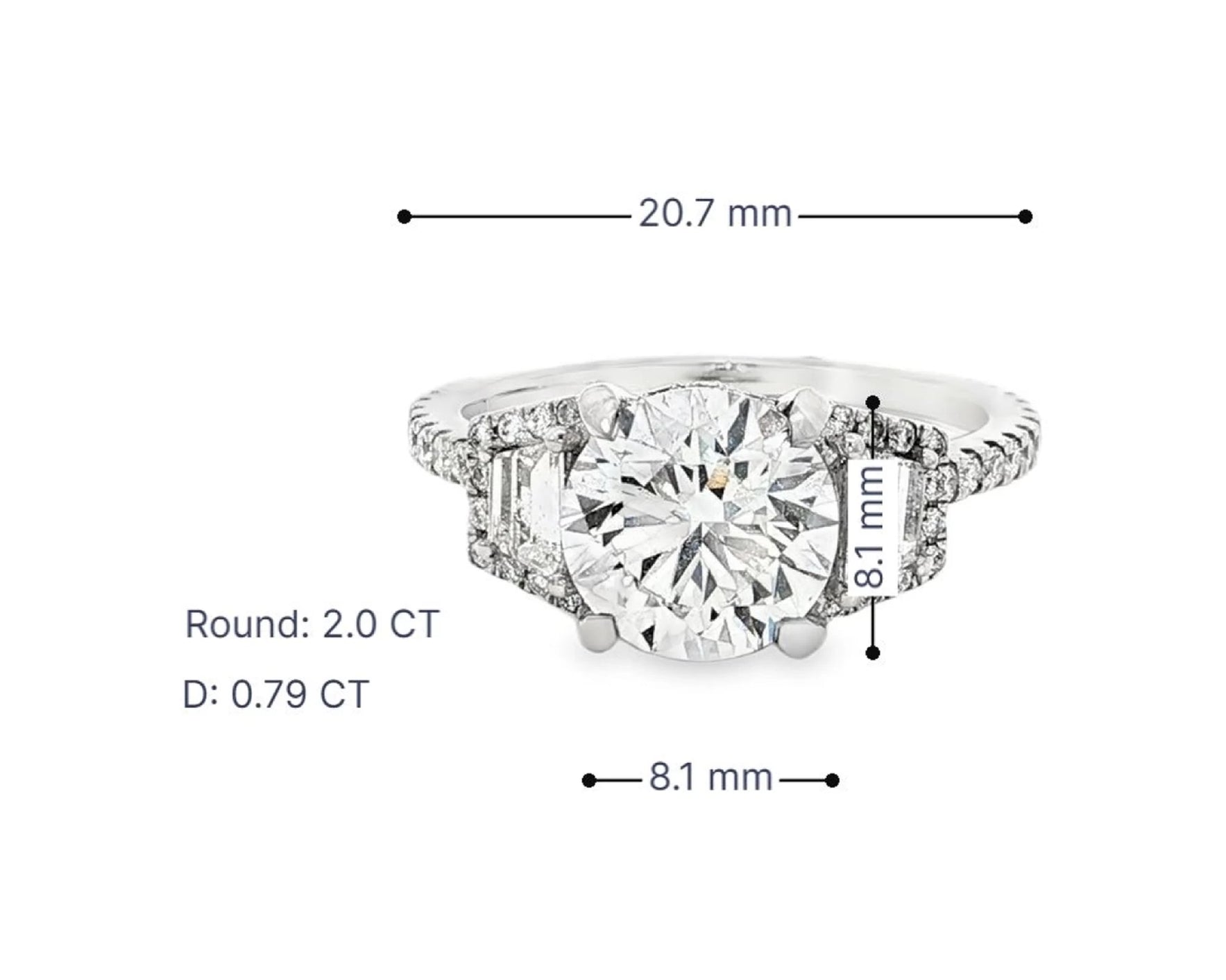 18k Round Cut Baguette Side Stone Diamond Engagement Ring 2.79 CT – lifestyle 3097
