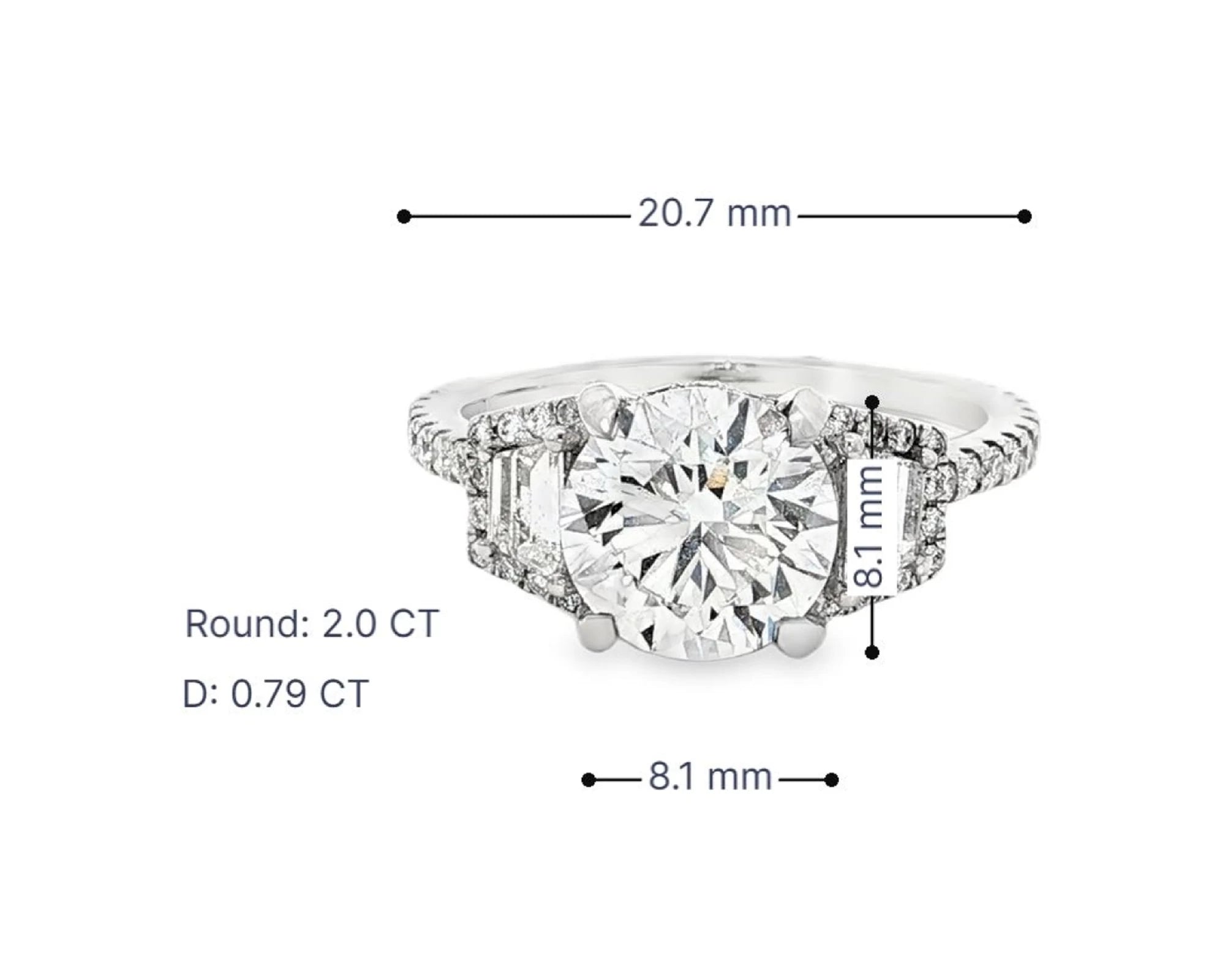 18k Round Cut Baguette Side Stone Diamond Engagement Ring 2.79 CT – lifestyle 3097