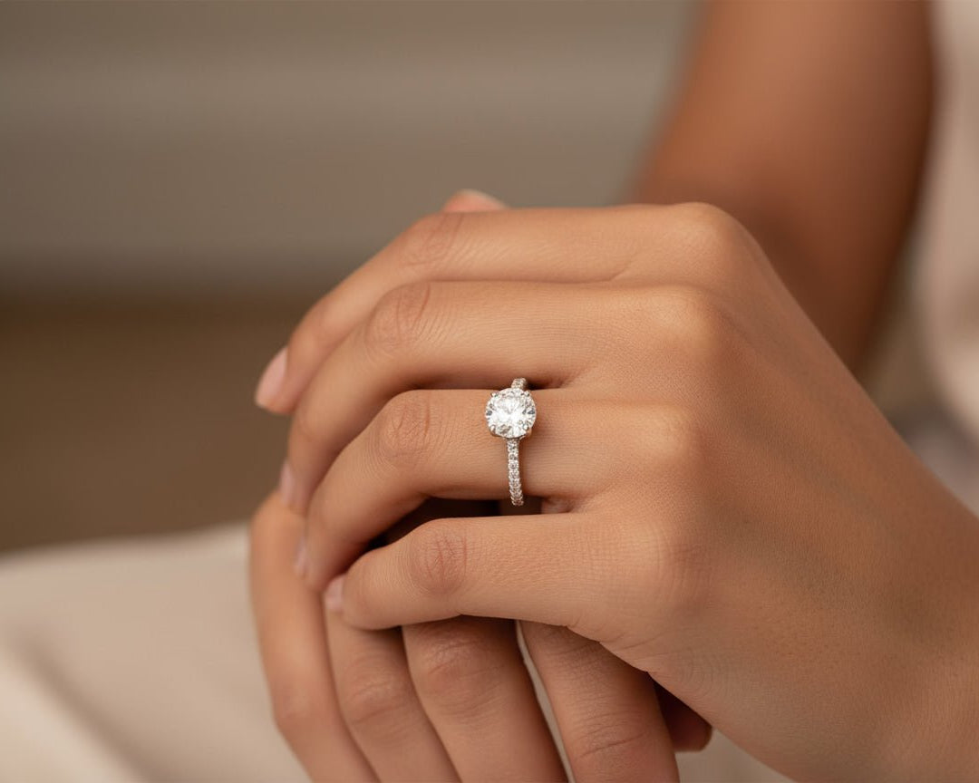 18k Round Cut Petite Micropavé Engagement Ring 3.25 CT - AVI THE JEWELER