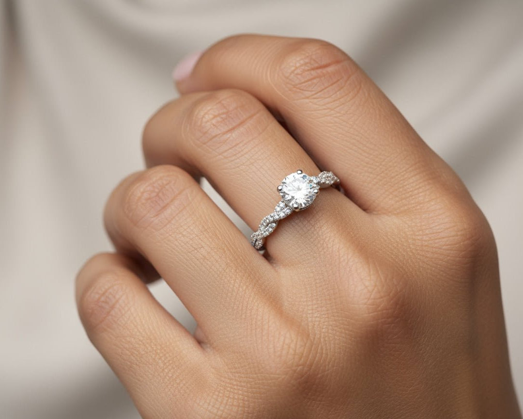 18k Round Cut Twisted Pavé Engagement Ring 1.50 CT - AVI THE JEWELER