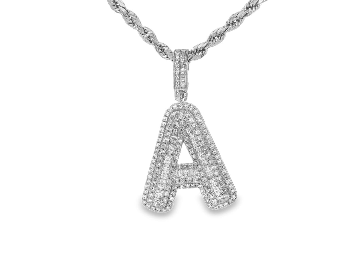 10k Gold Baguette & Round Natural Diamond Initial Pendant 1.00ct
