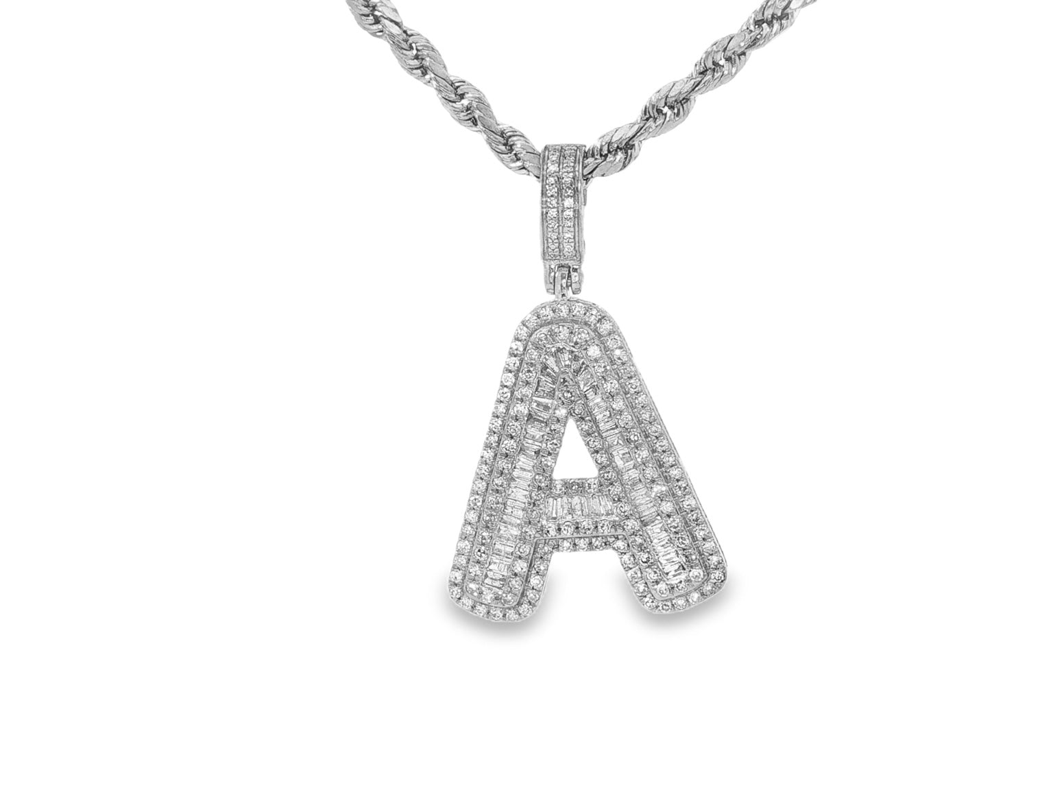 10k Gold Baguette & Round Natural Diamond Initial Pendant 1.00ct
