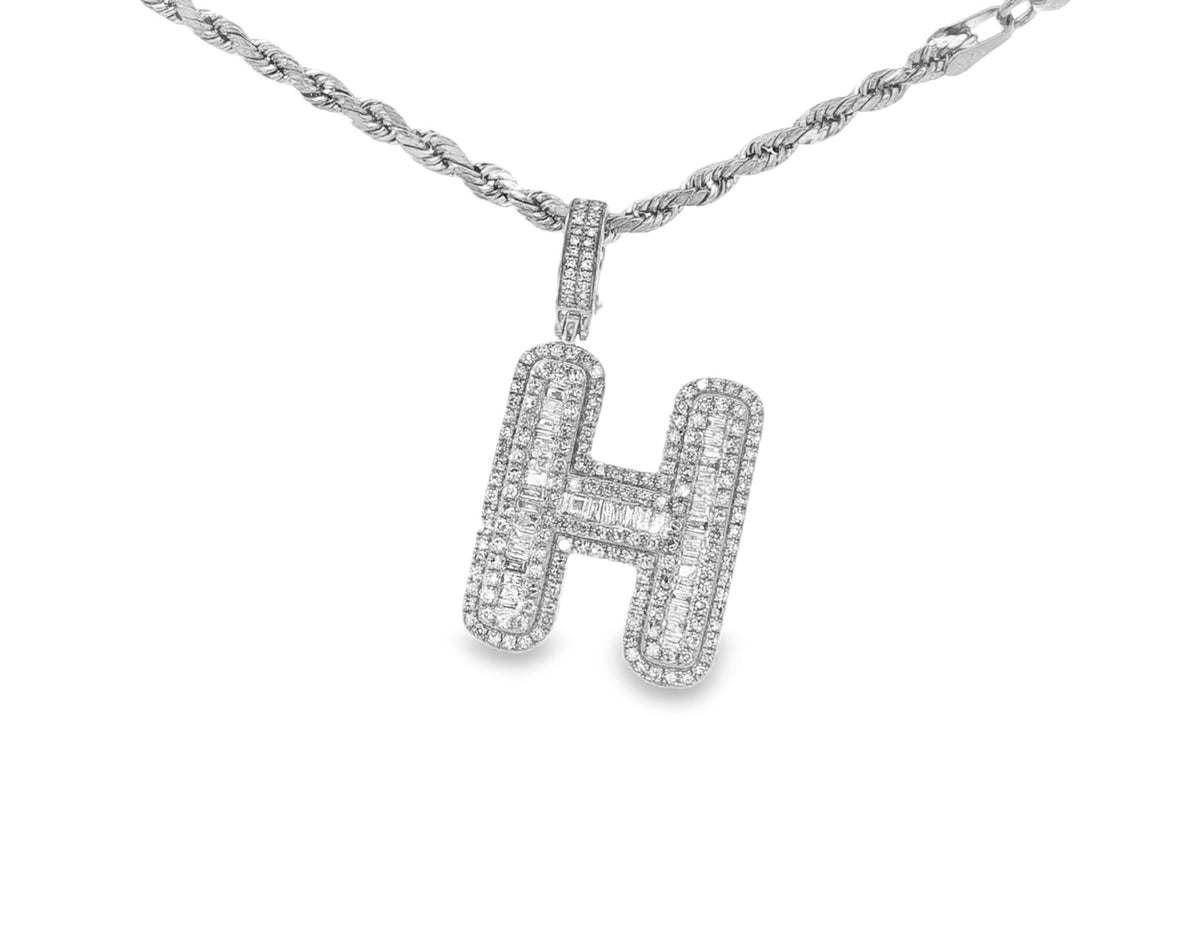 10k Gold Baguette & Round Natural Diamond Initial Pendant 1.00ct