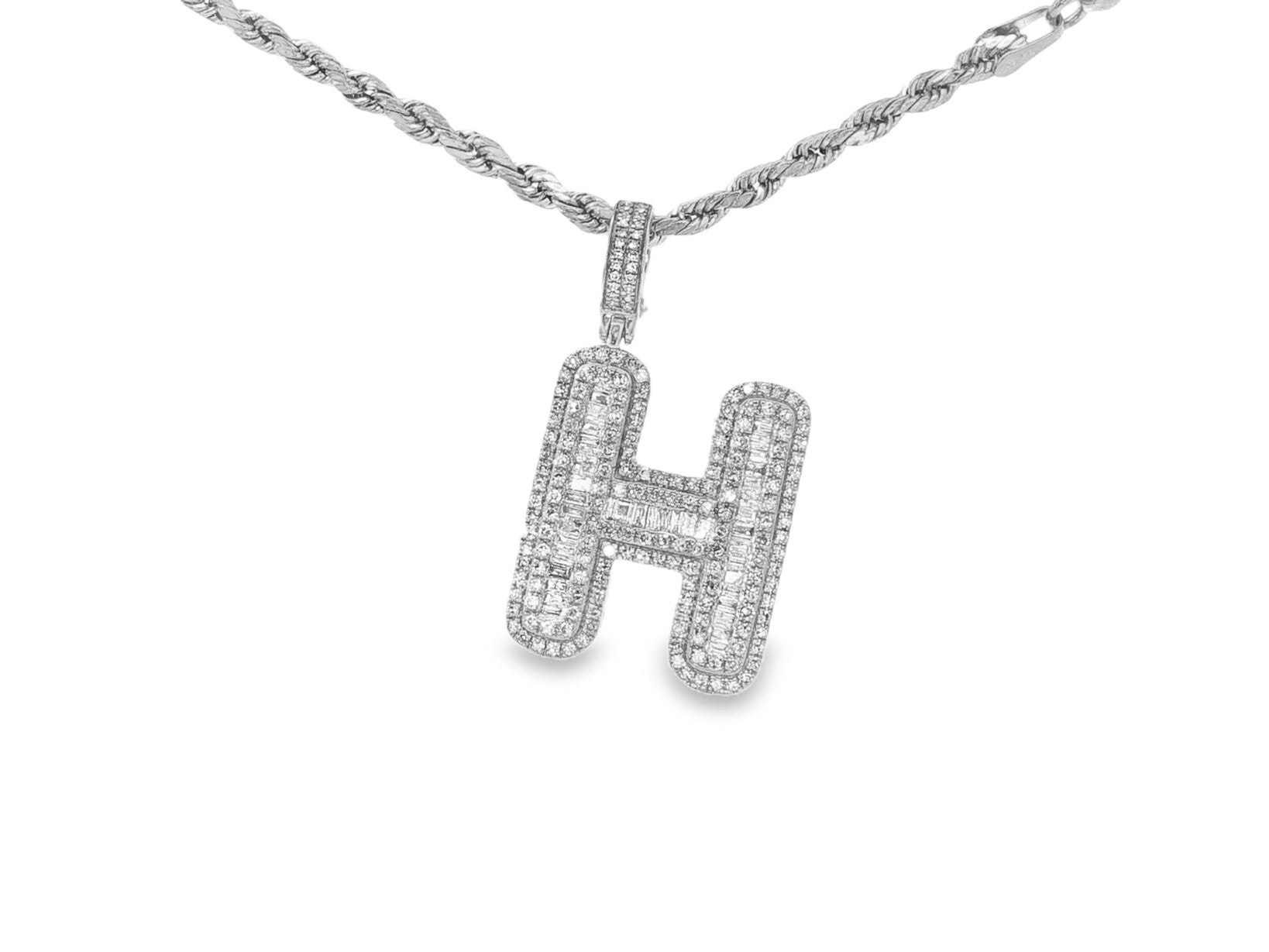 10k Gold Baguette & Round Natural Diamond Initial Pendant 1.00ct