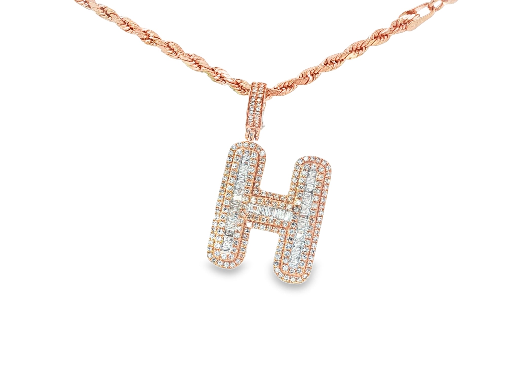 10k Gold Baguette & Round Natural Diamond Initial Pendant 1.00ct