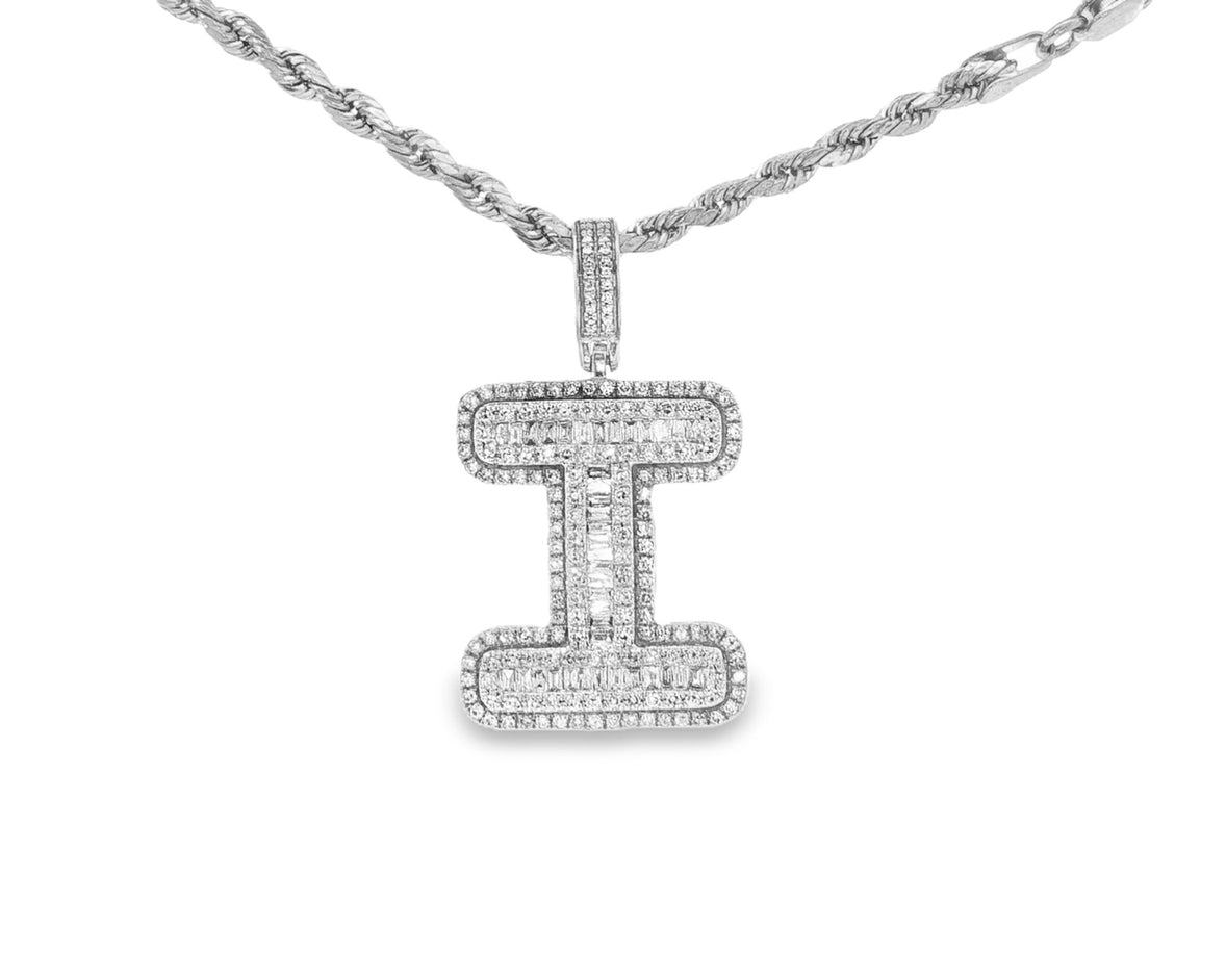 10k Gold Baguette & Round Natural Diamond Initial Pendant 1.00ct